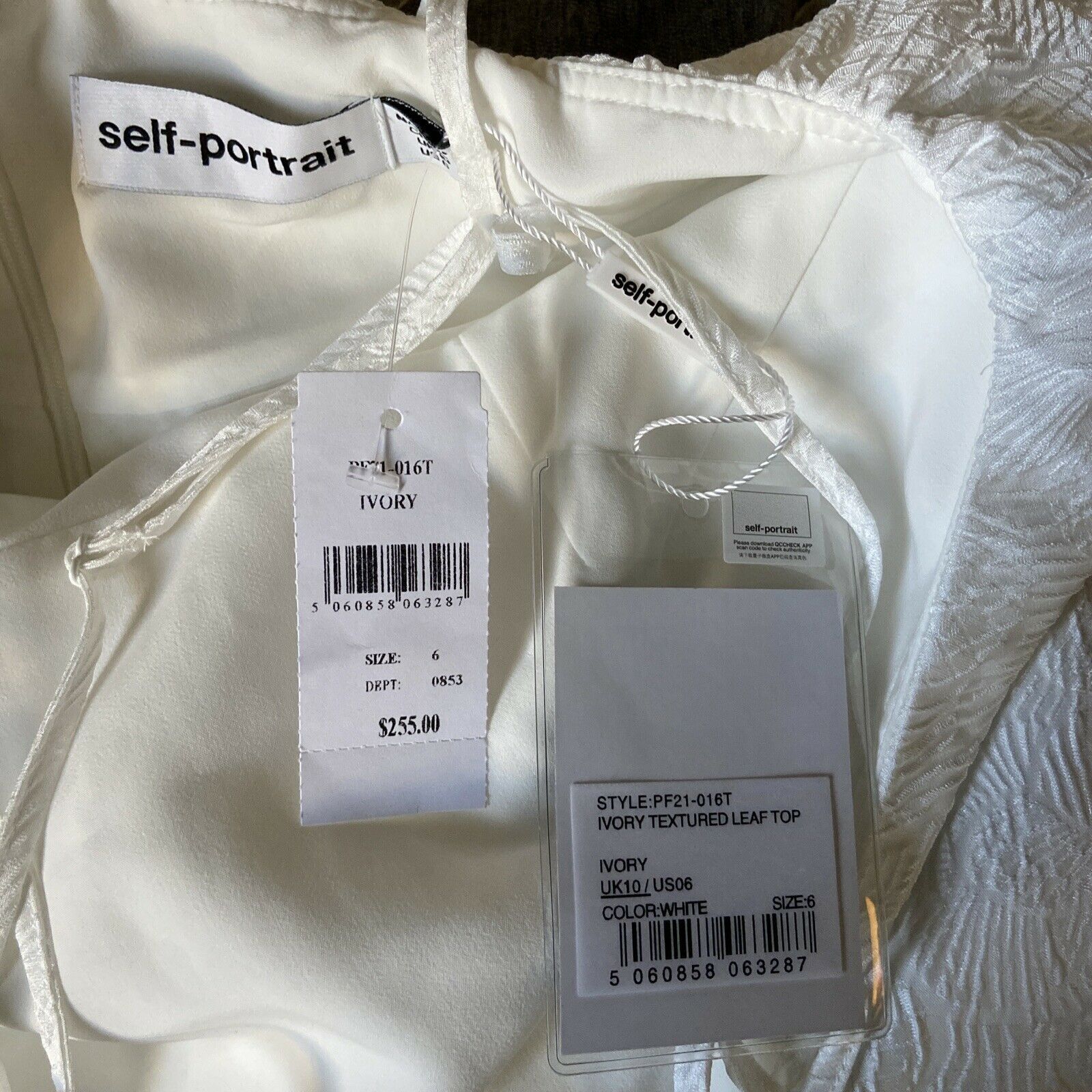 Self-Portrait Self-Portrait Women's Ivory Textured Leaf Print Blouse 6 Size M / US 6-8 / IT 42-44 - 8 Thumbnail
