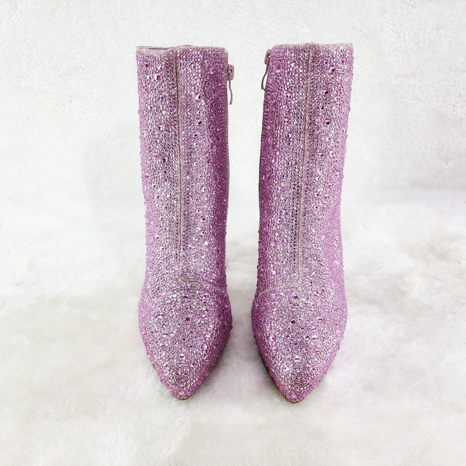 Other Pink Rhinestone 4.5" Block Heel Mini Platform Ankle Boots Size US 7.5 / IT 37.5 - 3 Thumbnail