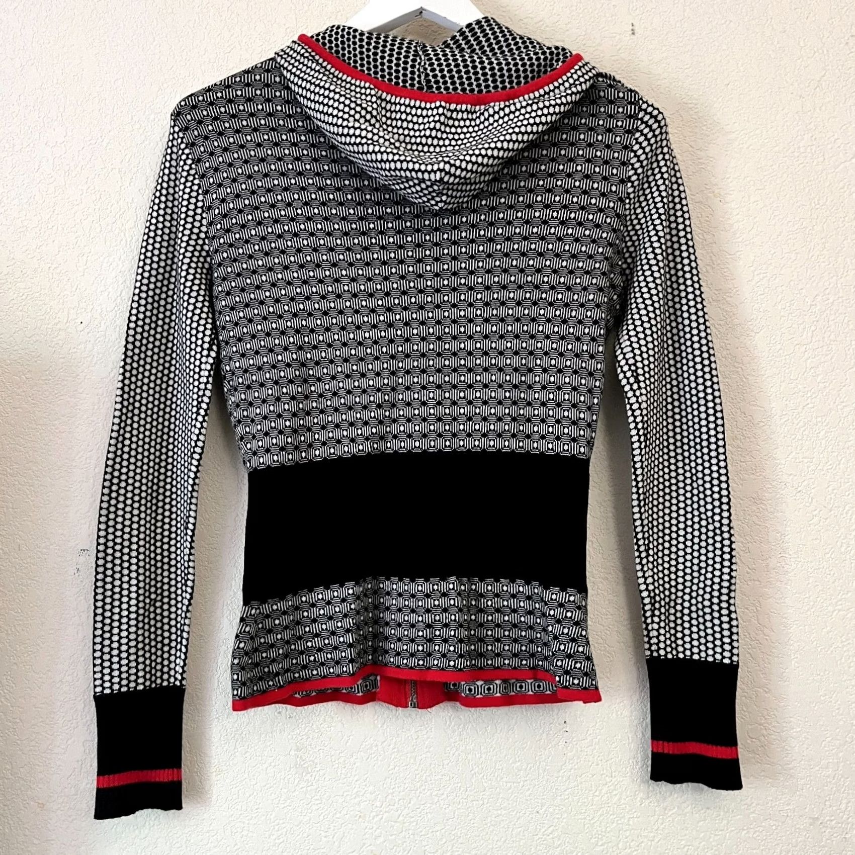 Vintage Neve Women XS Black/White Nordic Full-Zip Hooded Sweater Long Sleeve Cotton Knit Size XS / US 0-2 / IT 36-38 - 2 Thumbnail