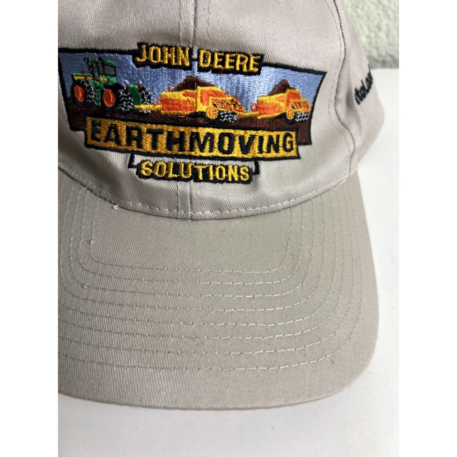 John Deere John Deere Earthmoving Solutions Hat Beige One Size Men Adjustable Strapback Cap Beige Hook Loop Baseball Cap Size ONE SIZE - 4 Thumbnail