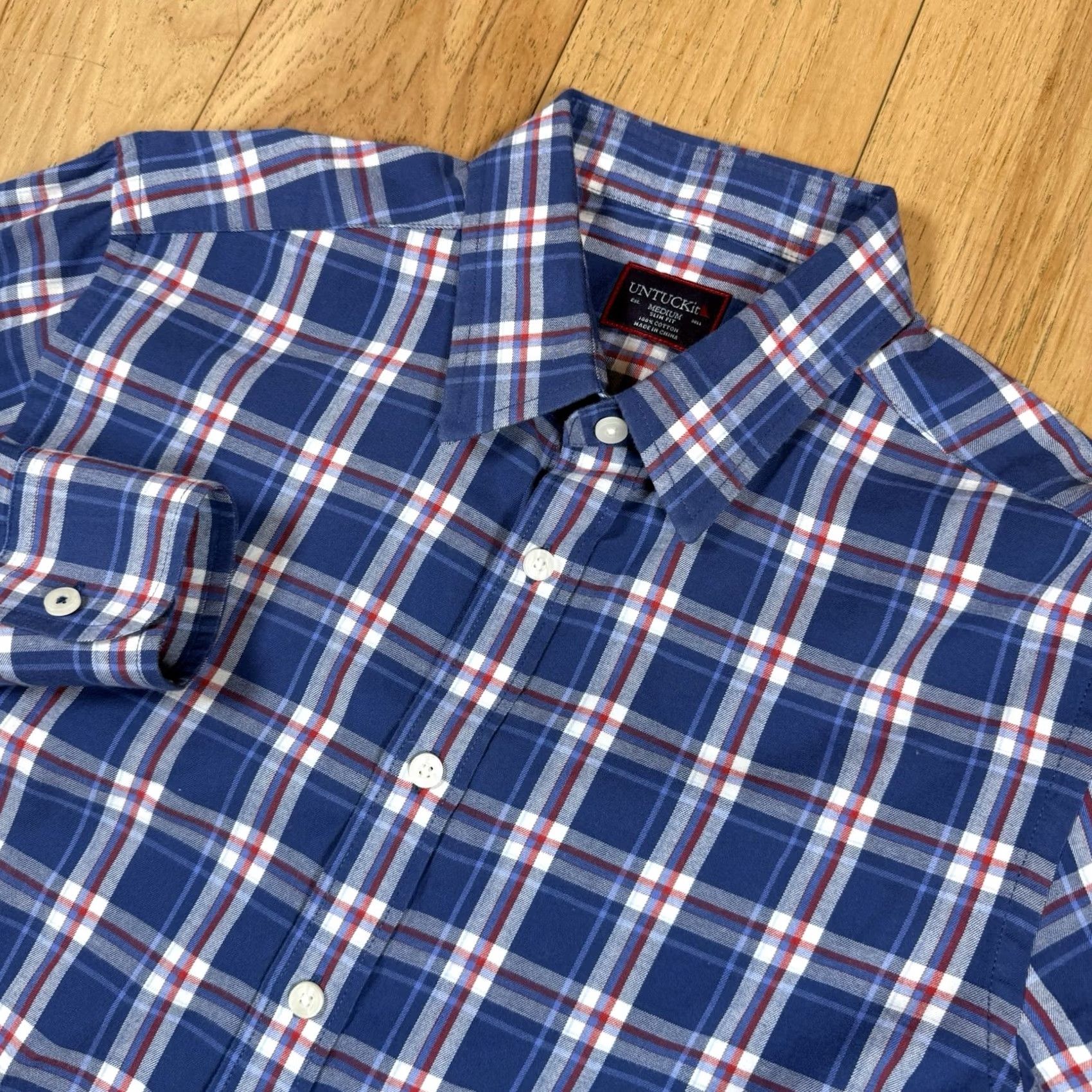 UNTUCKit UNTUCKit Shirt Mens Medium Slim Fit Button-Up Cotton Blue Plaid Long Sleeve Mens M Blue Plaid Slim Fit Button-Up Shirt Size US M / EU 48-50 / 2 - 2 Thumbnail