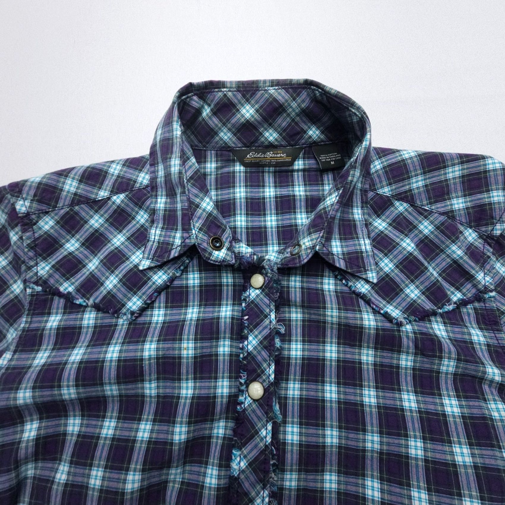 Eddie Bauer Eddie Bauer Shirt Womens Medium Plaid Western Fringe Long Sleeve Button-Up Pearl Snap Off? Size M / US 6-8 / IT 42-44 - 3 Thumbnail