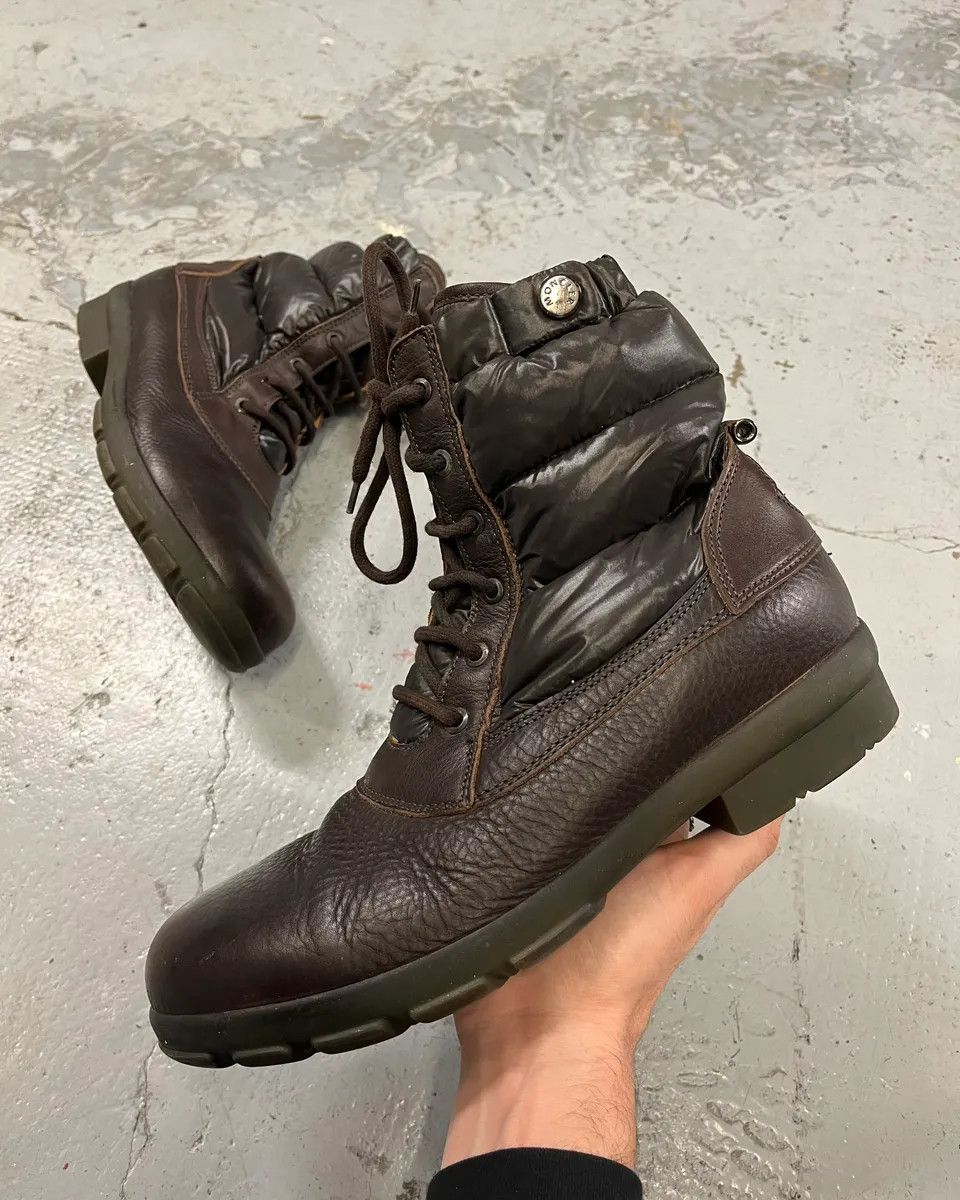 Moncler Lace-Up Brown Leather Puffer Boots