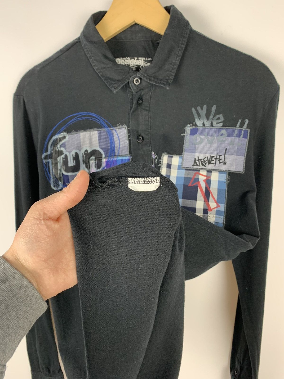 Desigual Desigual Polo Long Sleeve Shirt Patchwork Fun Love Y2K Sz S Size US S / EU 44-46 / 1 - 7 Thumbnail