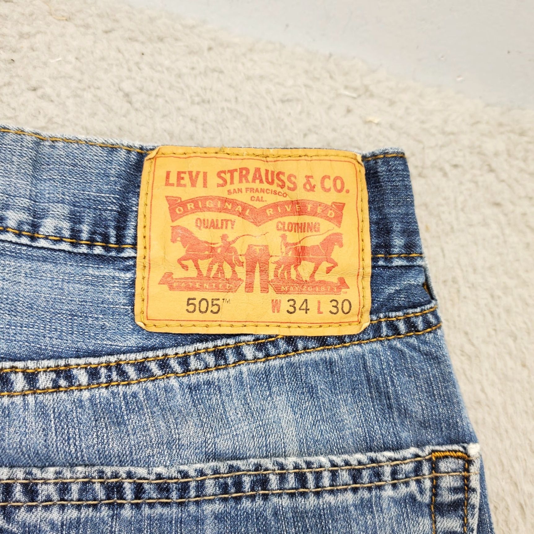 Levi's Levi's 505 Jeans Mens Size 34 Blue Denim Flat Front Red Tab Straight Leg, 5-Pocket, Regular Fit, 100% Cotton, Blue Size US 34 / EU 50 - 6 Thumbnail
