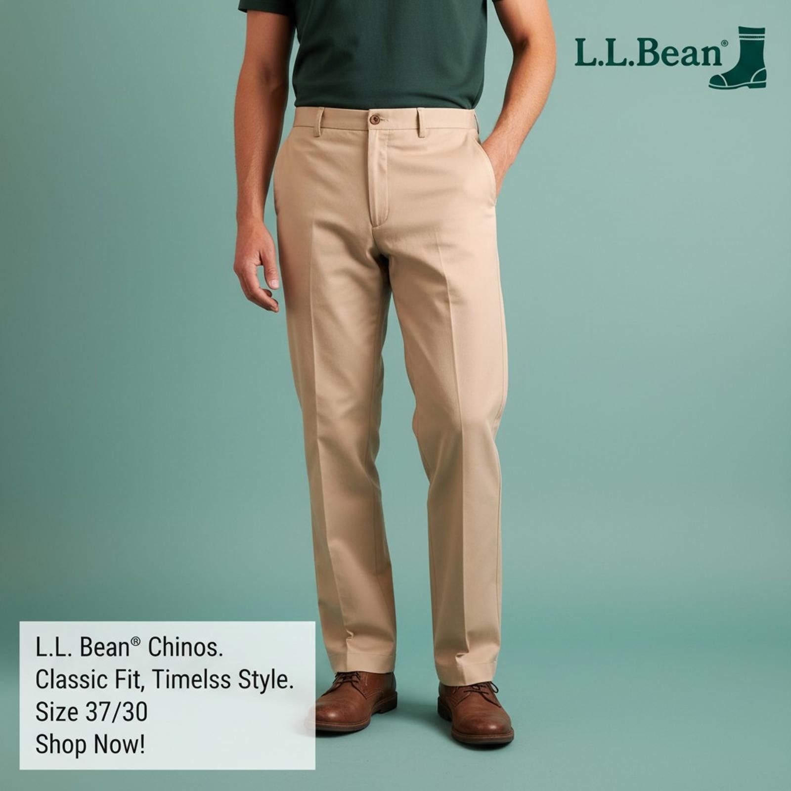 L.L. Bean L.L. Bean Signature Cream Chinos Classic Fit Size 37 Waist Size US 37 - 2 Thumbnail