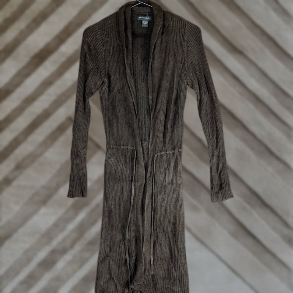 VINTAGE Banana Republic Womens Sweater Brown Duster Cardigan Waist Tie 100% Silk S