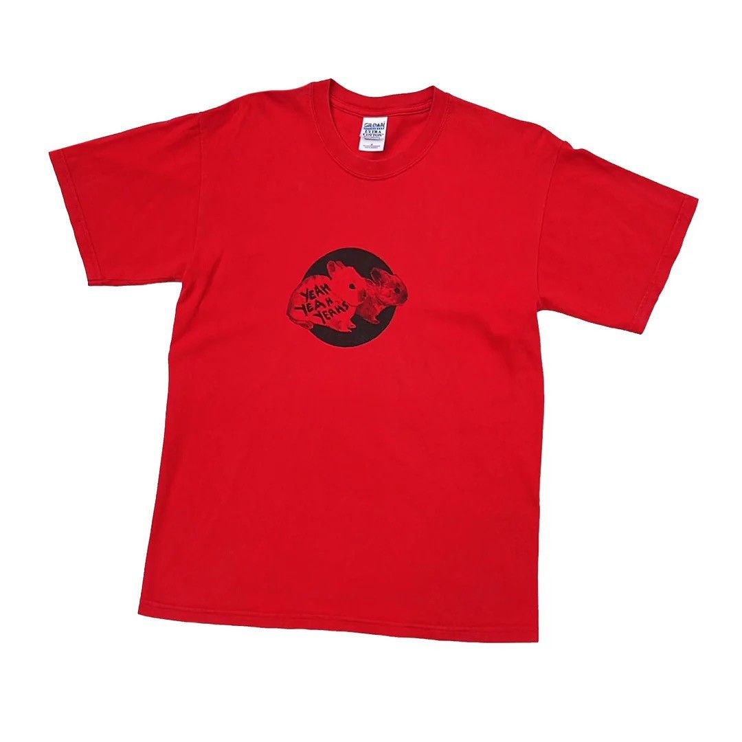 image of Band Tees x Tour Tee Yeah Yeah Yeahs 2000 Vintage Band Bunny Tour T-Shirt in Red (Size Medium)