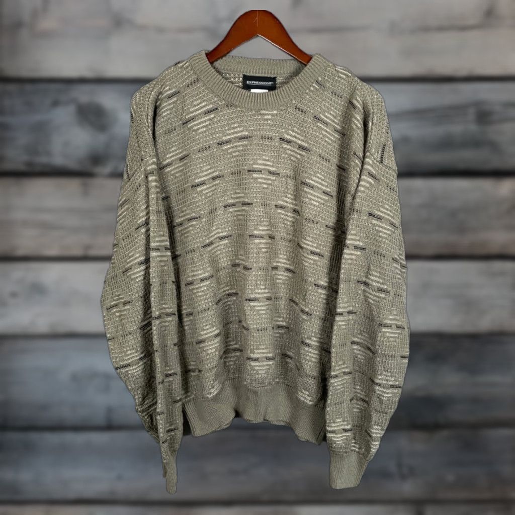Vintage VINTAGE Expressions Geometric Pattern Sweater Adult Large Brown Chunky-Knit 90s Mens Size US L / EU 52-54 / 3 - 1 Thumbnail
