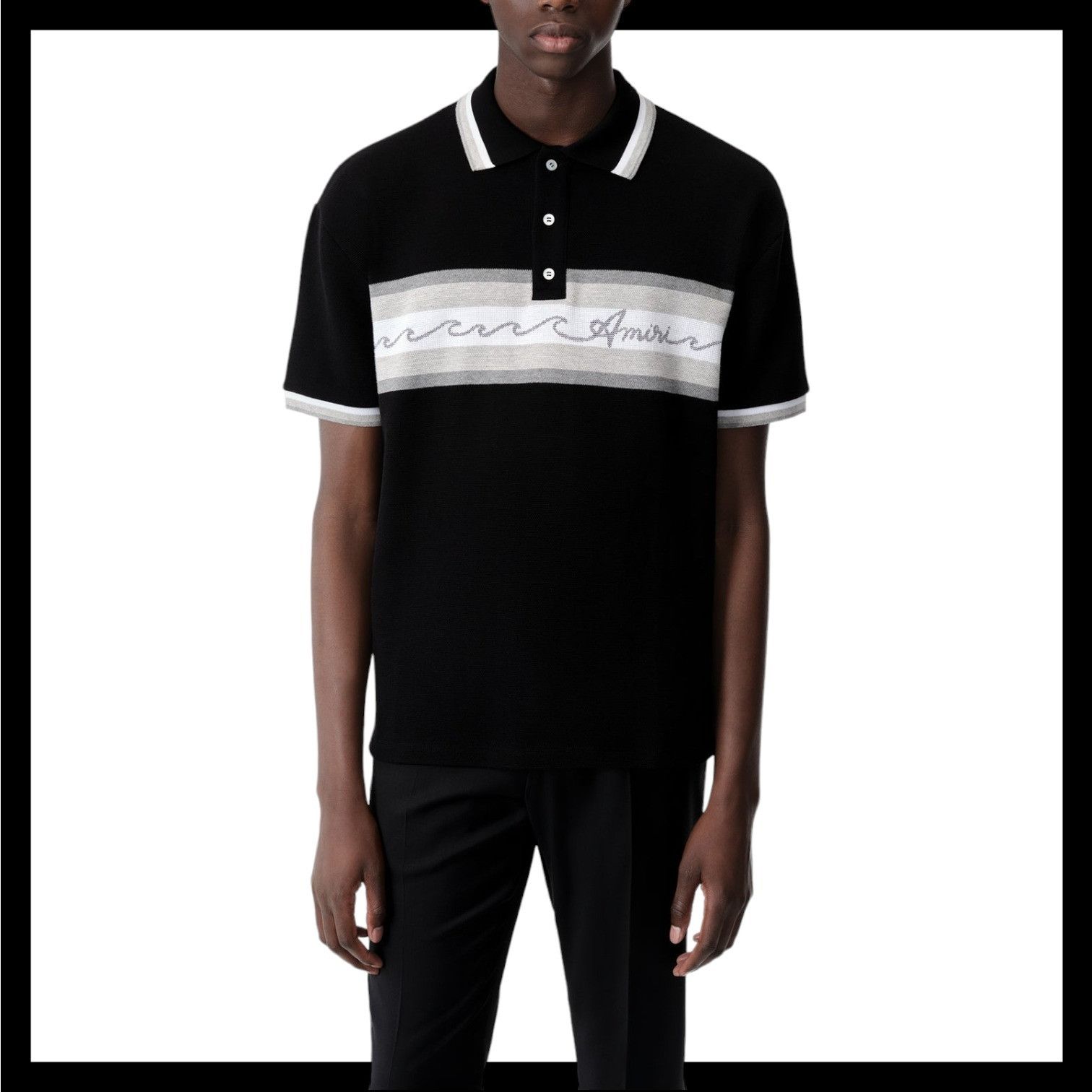 Amiri o1s1wg110825 Wave Baja Stripe Piqué Knit Polo Shirt Size US S / EU 44-46 / 1 - 7 Thumbnail