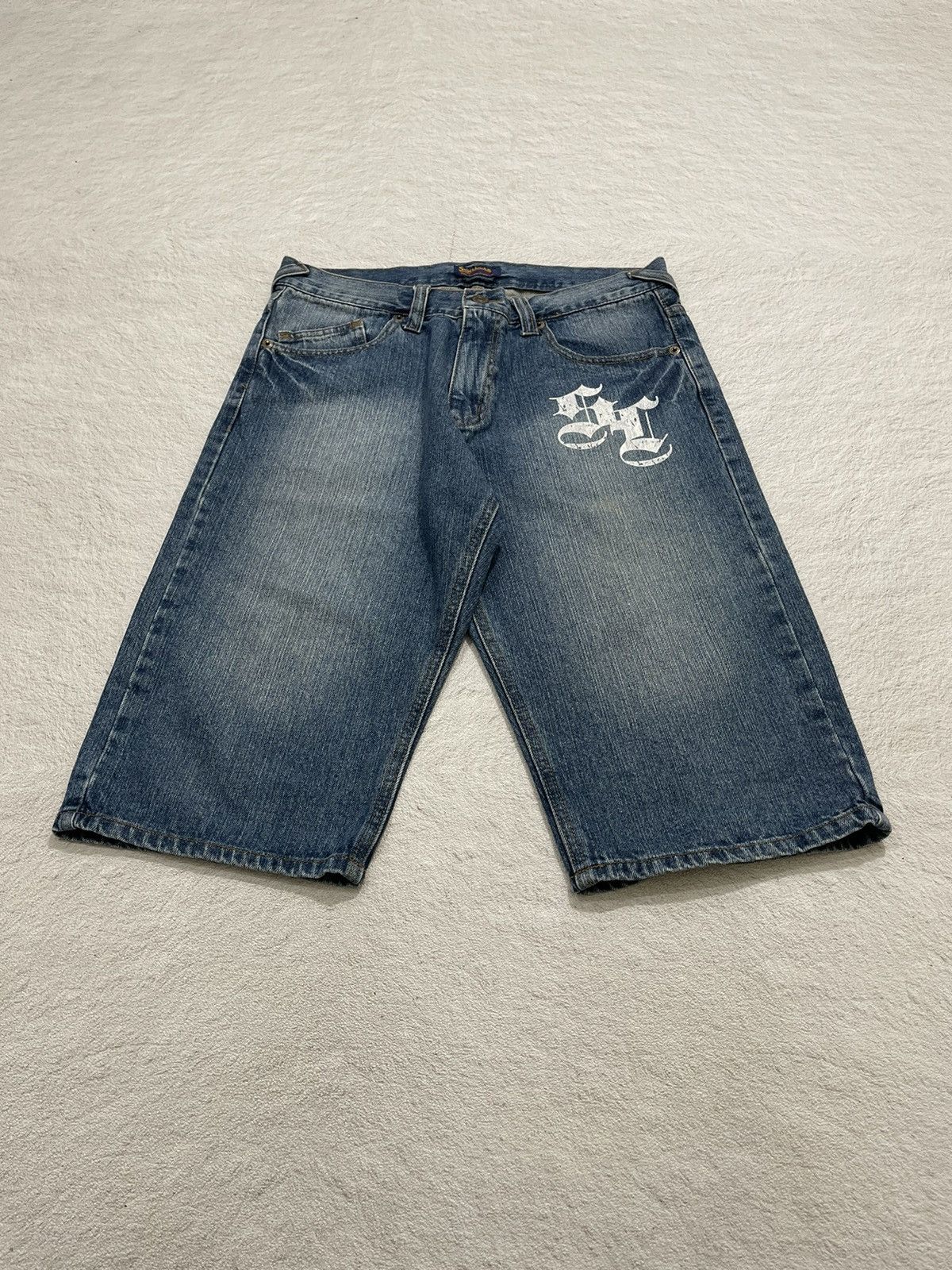 Le Grande Bleu (L.G.B.) 2000s Sunlucas Embellished Denim Jorts Detailed Back Pockets Size US 30 / EU 46 - 1 Thumbnail