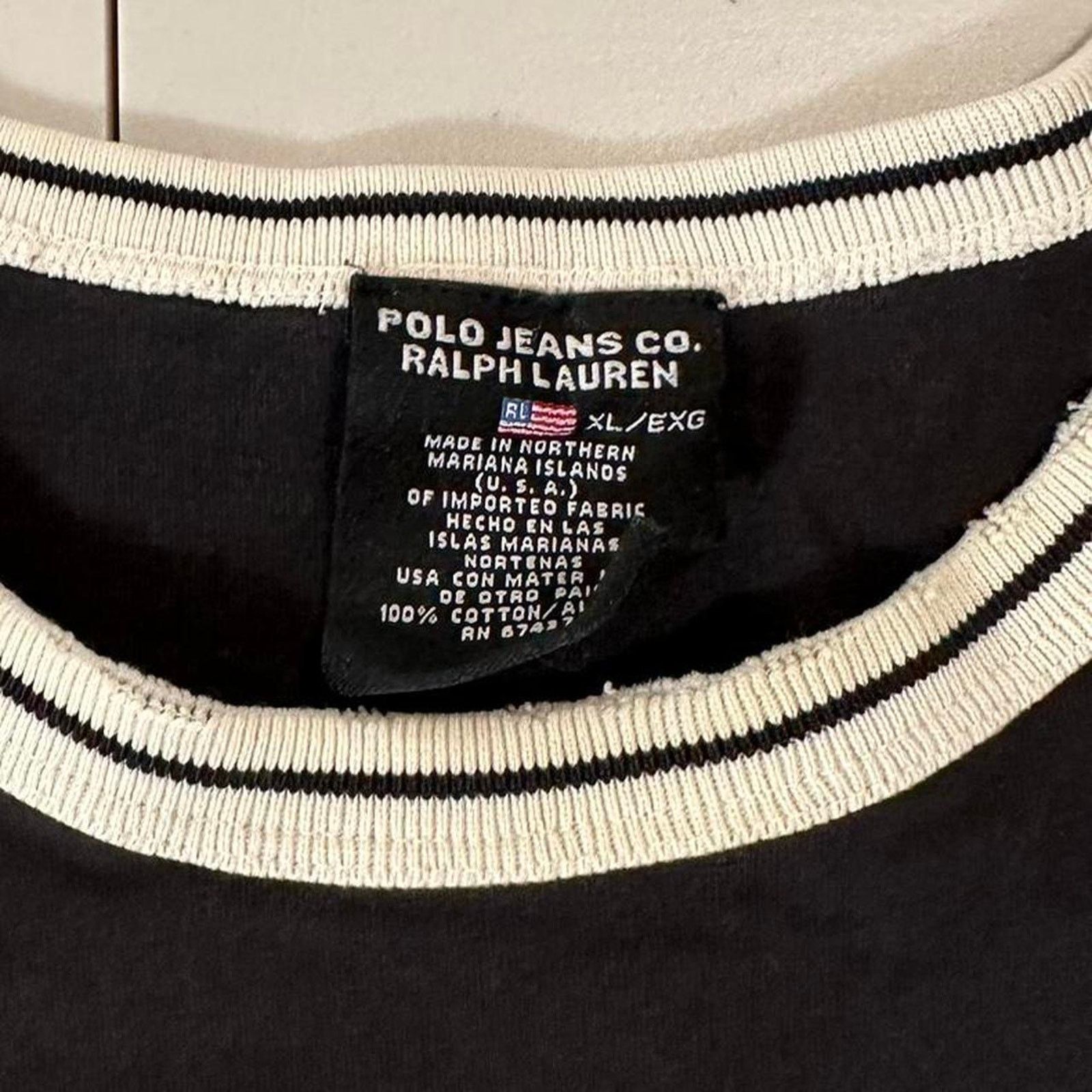 Polo Ralph Lauren Vintage Polo Jeans Black Ringer T Shirt Size US XL / EU 56 / 4 - 3 Thumbnail