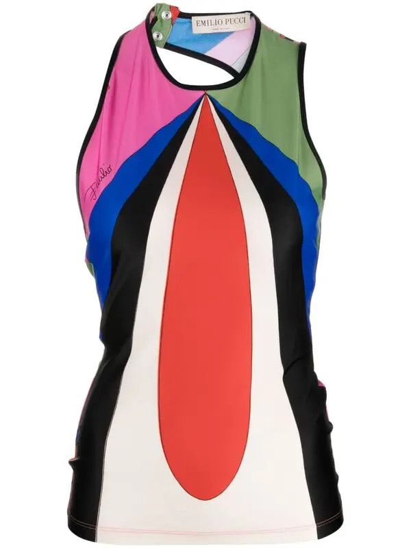 Emilio Pucci o1mle1224 Goccia Print Cutout Sleeveless Top in Multicolor Size S / US 4 / IT 40 - 2 Thumbnail