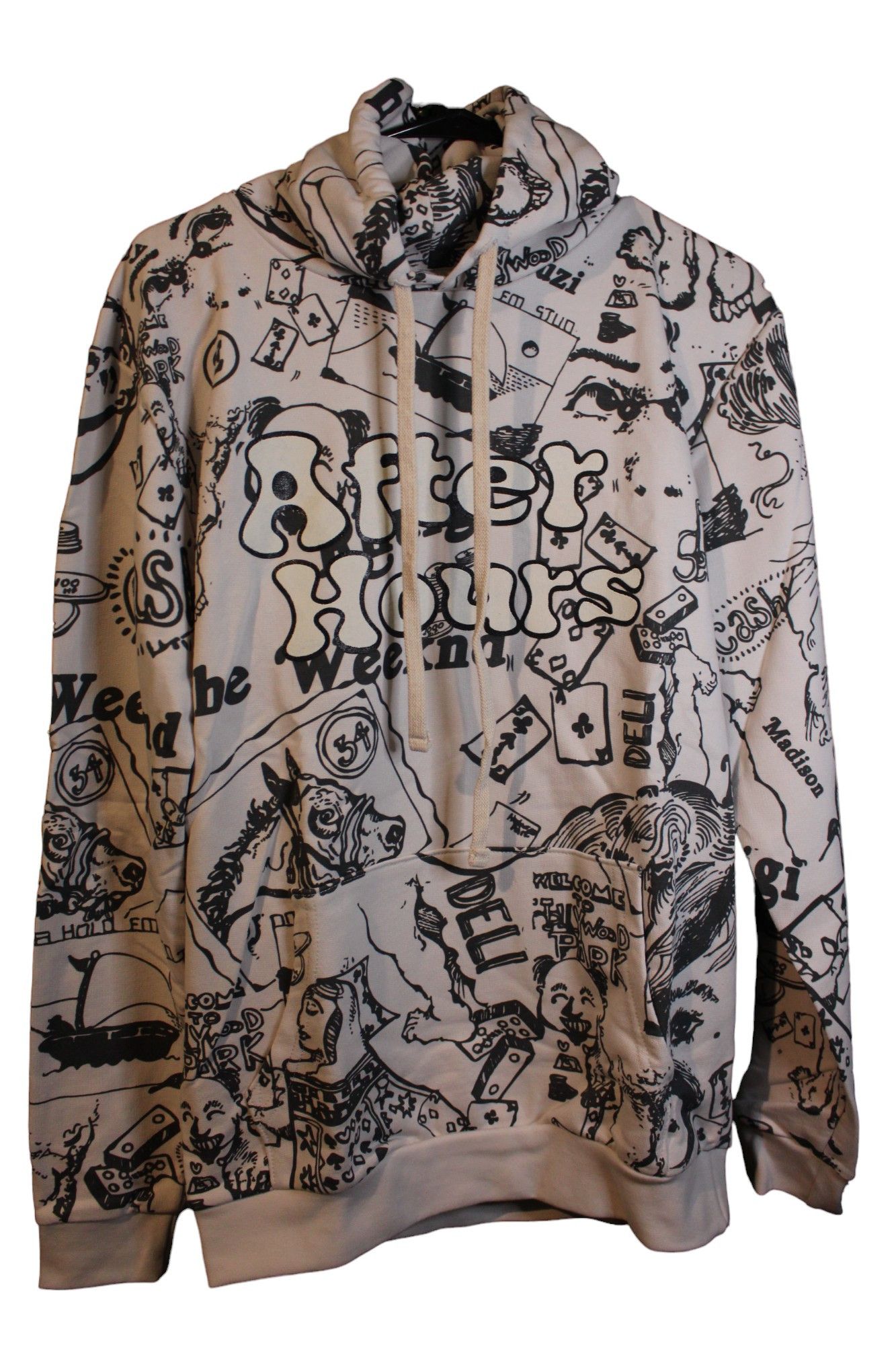 image of Rhude x The Weeknd Rhuigi After Hours Disguise Pullover Hoodie in White, Men's (Size Medium)
