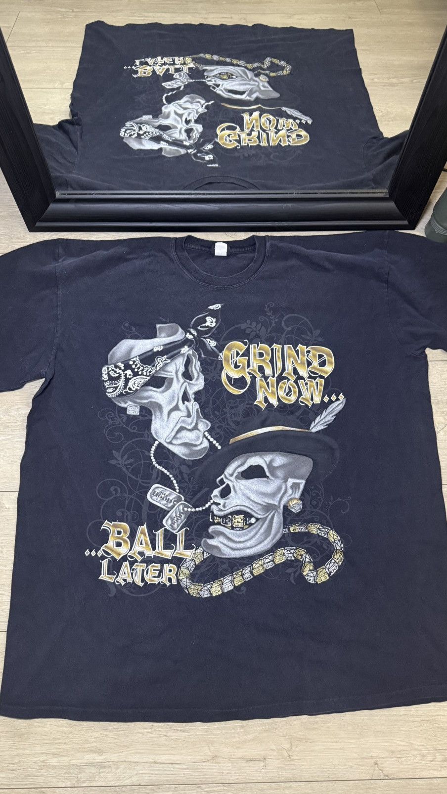 Affliction Vintage / Y2K Grind Now Ball Later Skull Tattoo Shirt Size US XXL / EU 58 / 5 - 1 Thumbnail