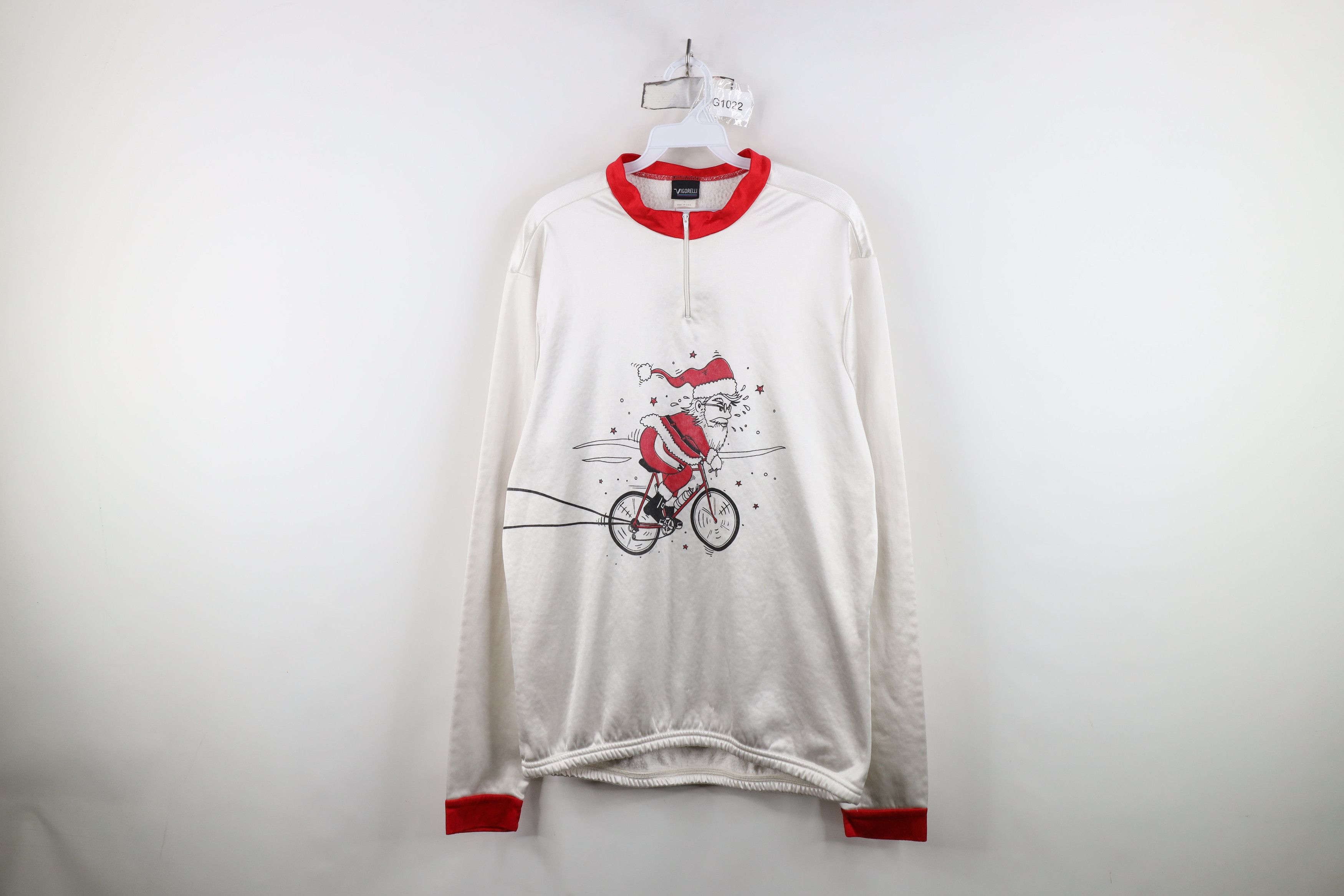 Vintage 90s Christmas Santa Claus Fleece Cycling Jersey
