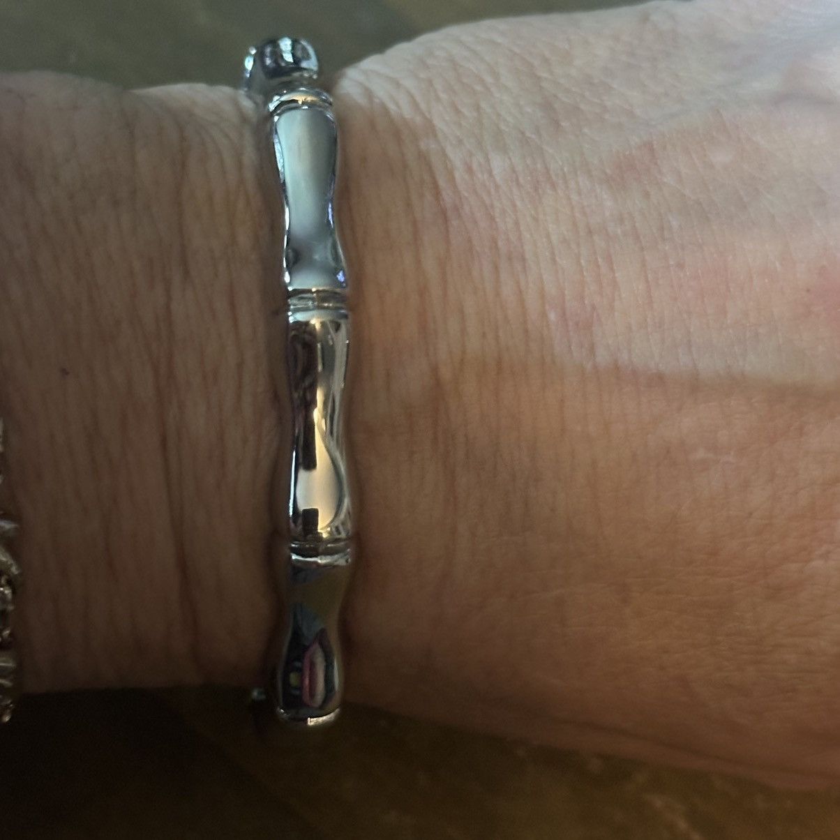 Vintage Vintage silver tone hinged bamboo bangle bracelet Size ONE SIZE - 3 Thumbnail