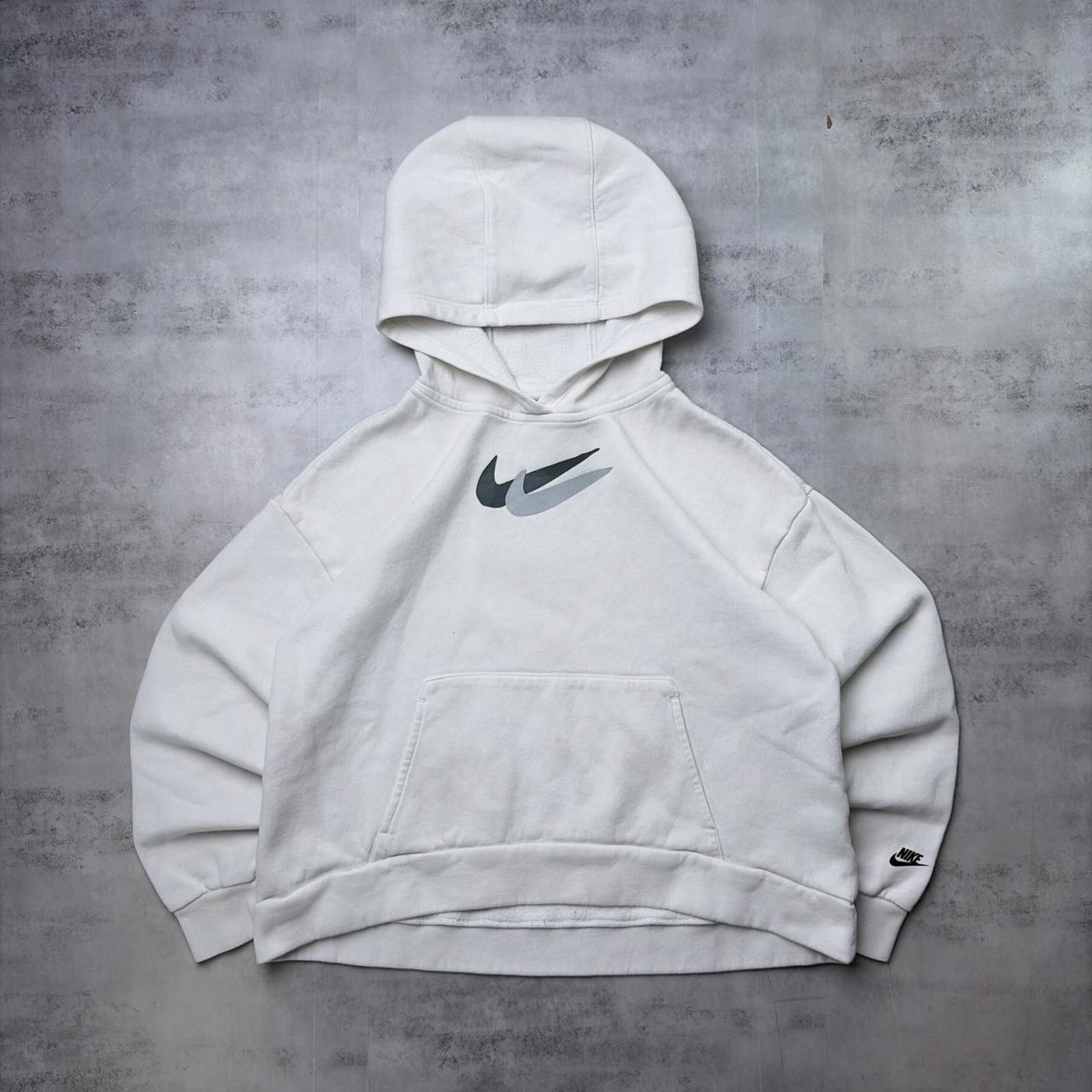 Nike Y2K White Nike Middle Swoosh Boxy Skater Hoodie Size L / US 10 / IT 46 - 1 Thumbnail