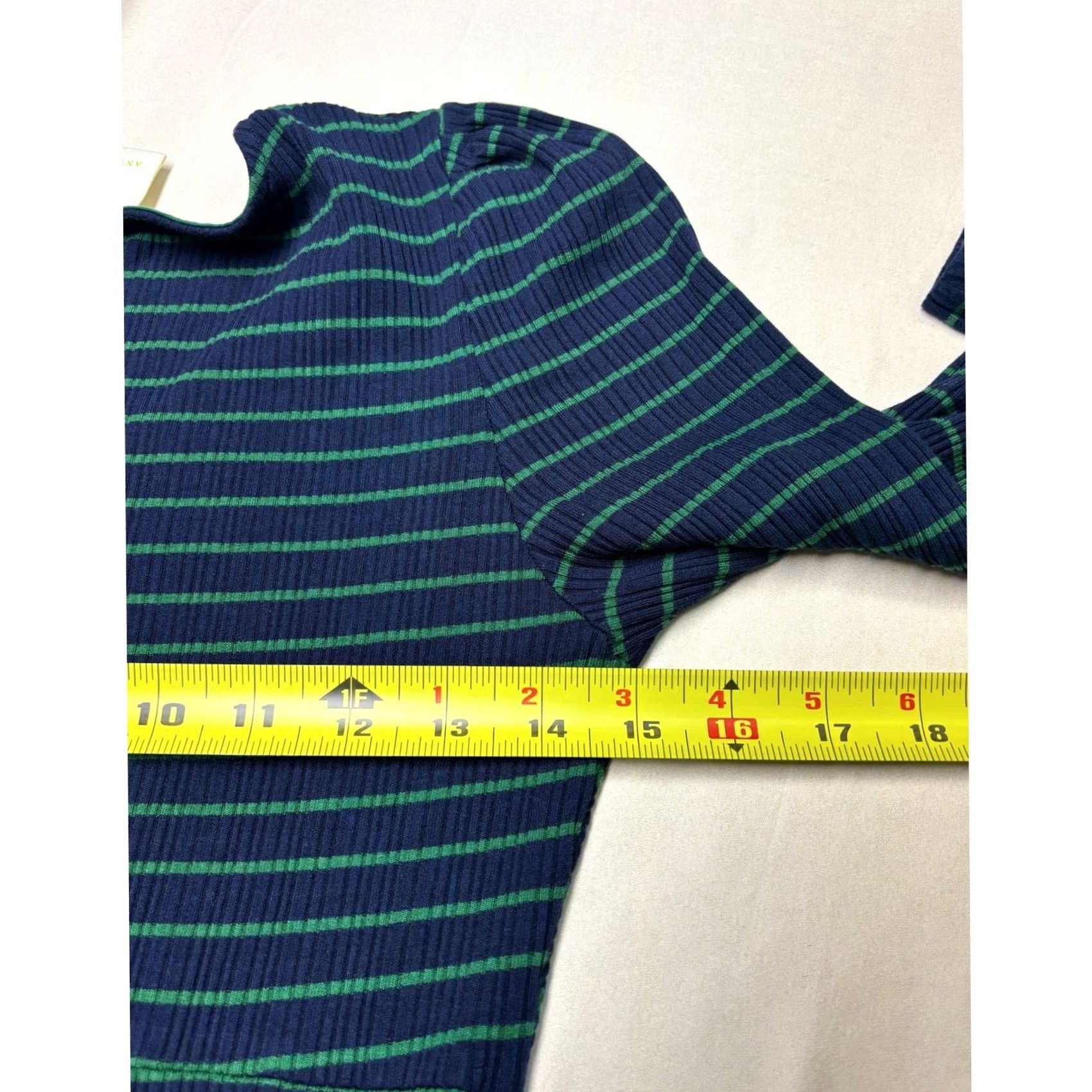 Anthropologie Maeve Anthropologie Midi Dress Womens S Navy Green Striped Ribbed Knit V-Neck Size S / US 4 / IT 40 - 7 Thumbnail
