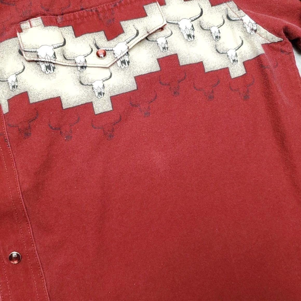 Wrangler VINTAGE Wrangler Shirt Mens XL Red Steer Skull Pearl Snap Western Cowboy Ranch Size US XL / EU 56 / 4 - 7 Thumbnail
