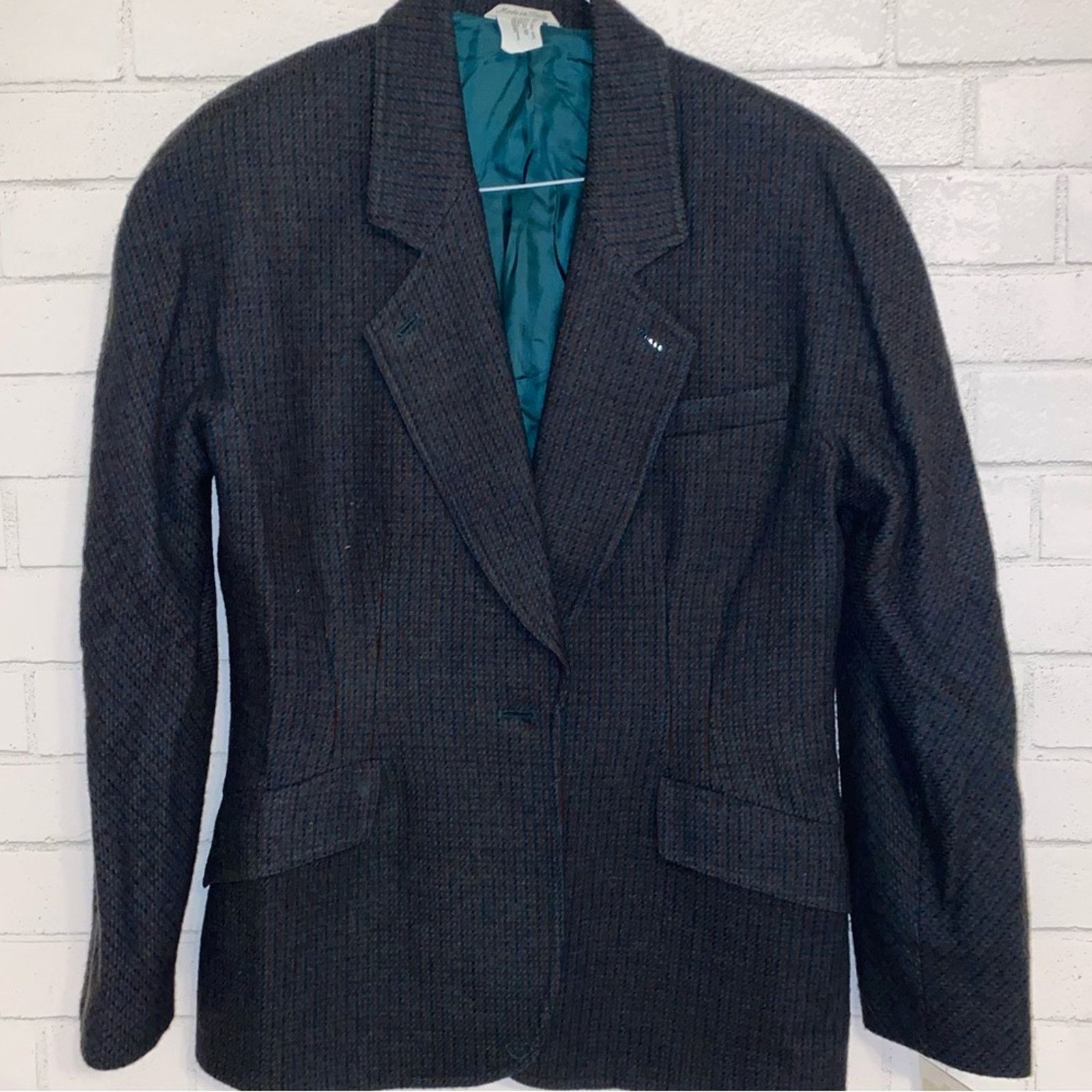 Missoni New MISSONI Italy Green + Brown Houndstooth Wool Blazer US12 Size XL / US 12-14 / IT 48-50 - 2 Thumbnail