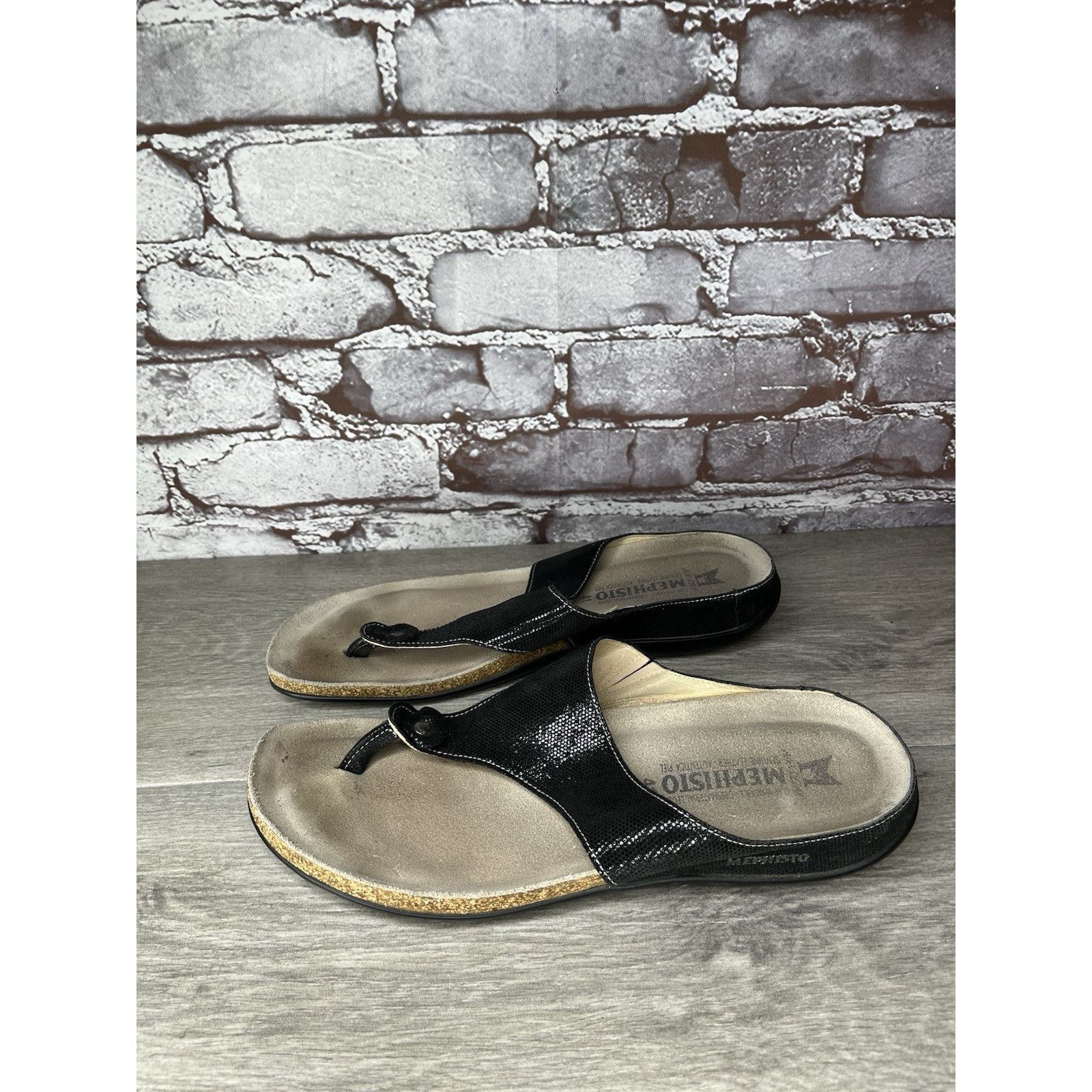 Mephisto Mephisto Agacio Black Leather Thong Slip On Sandals Women’s Size US 10.5 / IT 40.5 - 4 Thumbnail