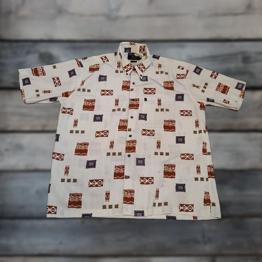 Arrow VINTAGE Arrow Aztec Microfiber Short Sleeve Button-Up Shirt XXL White 80s 90s Mens Size US XL / EU 56 / 4 - 1 Thumbnail