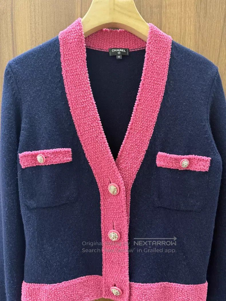 Chanel Chanel 19K dark blue pink edge cashmere cardigan coat Size XS / US 0-2 / IT 36-38 - 3 Thumbnail