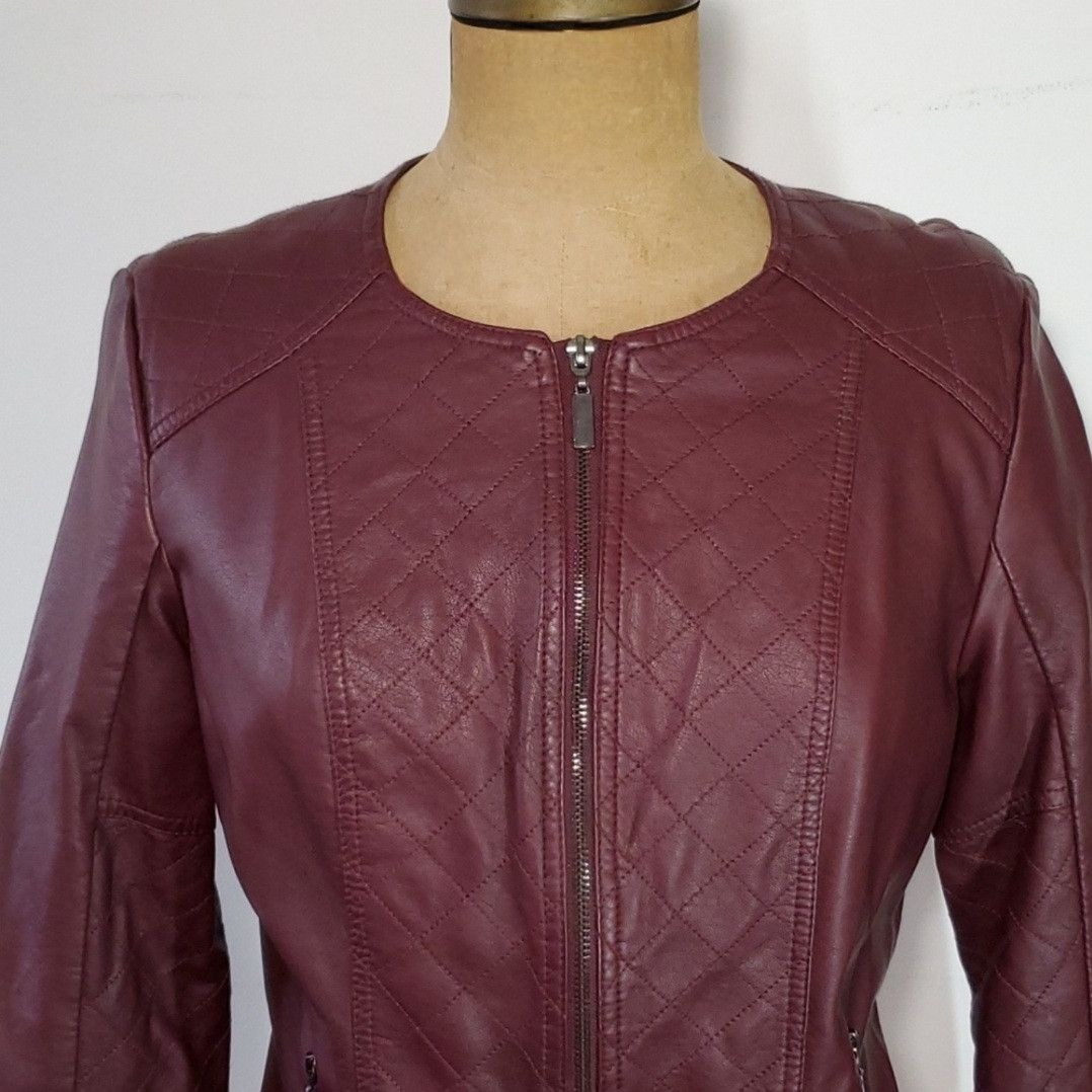 Alfani Alfani Size M NEW Moto Jacket Faux Leather Burgundy Quilted Size M / US 6-8 / IT 42-44 - 6 Thumbnail