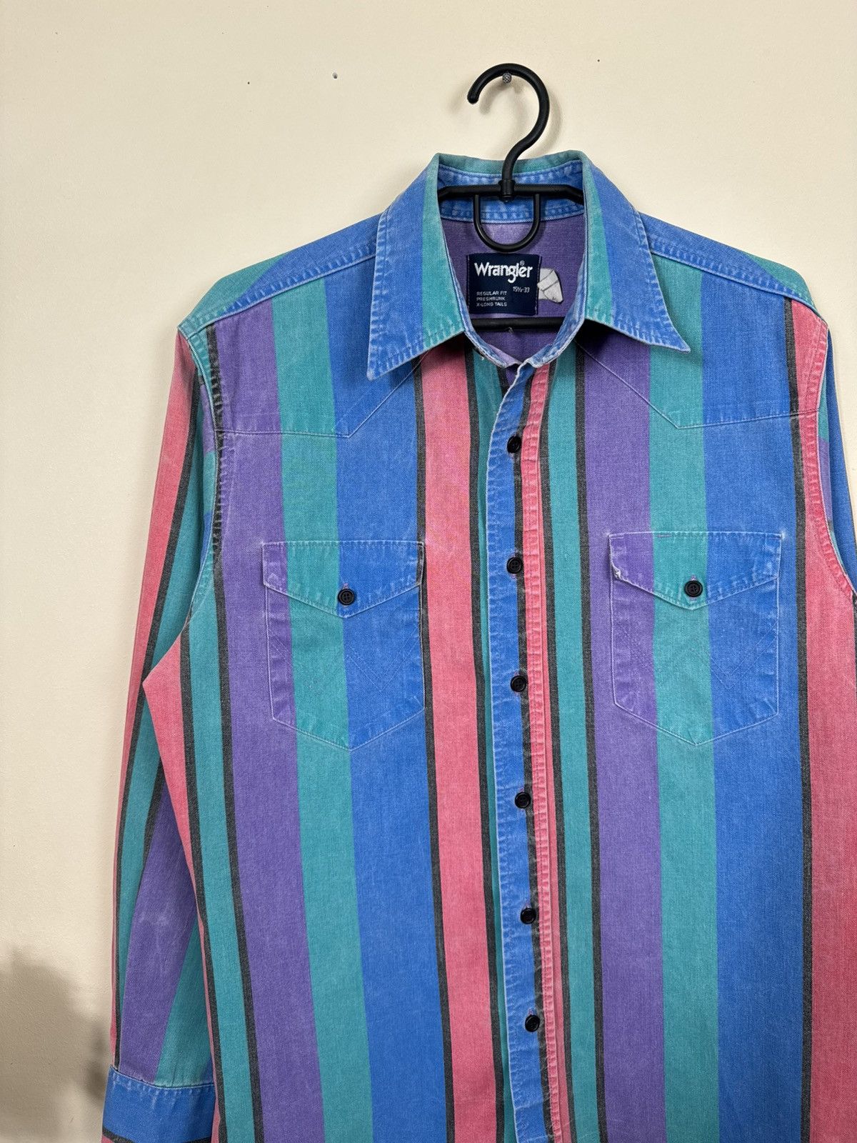 Vintage VTG Wrangler brushpopper multi bold stripe shirt 15.5 - 33 Size US M / EU 48-50 / 2 - 12 Thumbnail