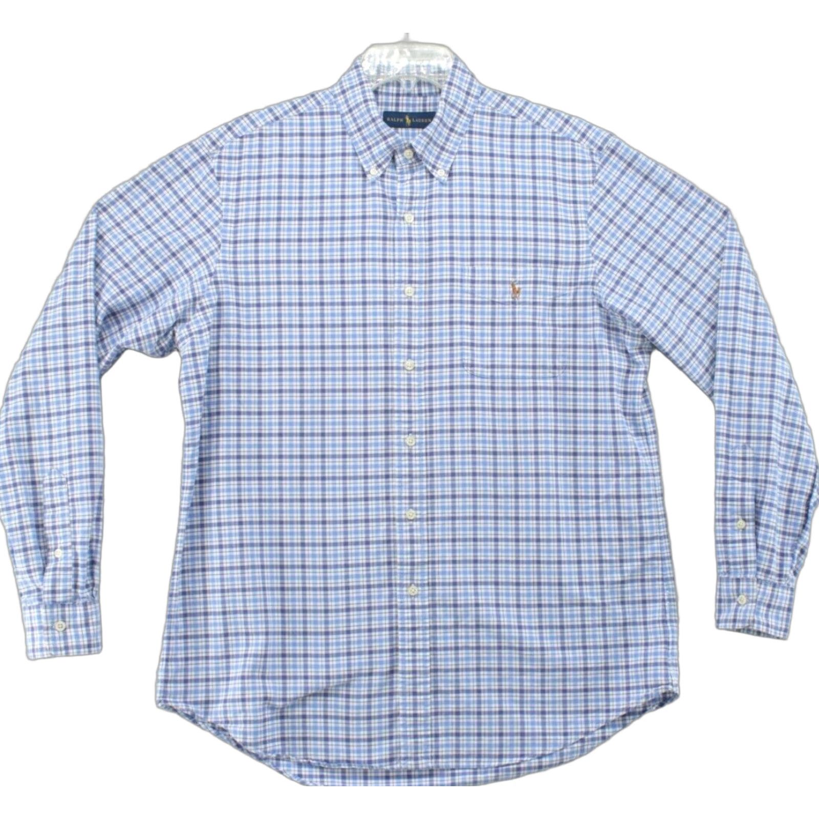 Polo Ralph Lauren Polo Ralph Lauren Shirt Mens Large White Blue Tattersall Flesh Pony Long Sleeve Size US L / EU 52-54 / 3 - 1 Thumbnail