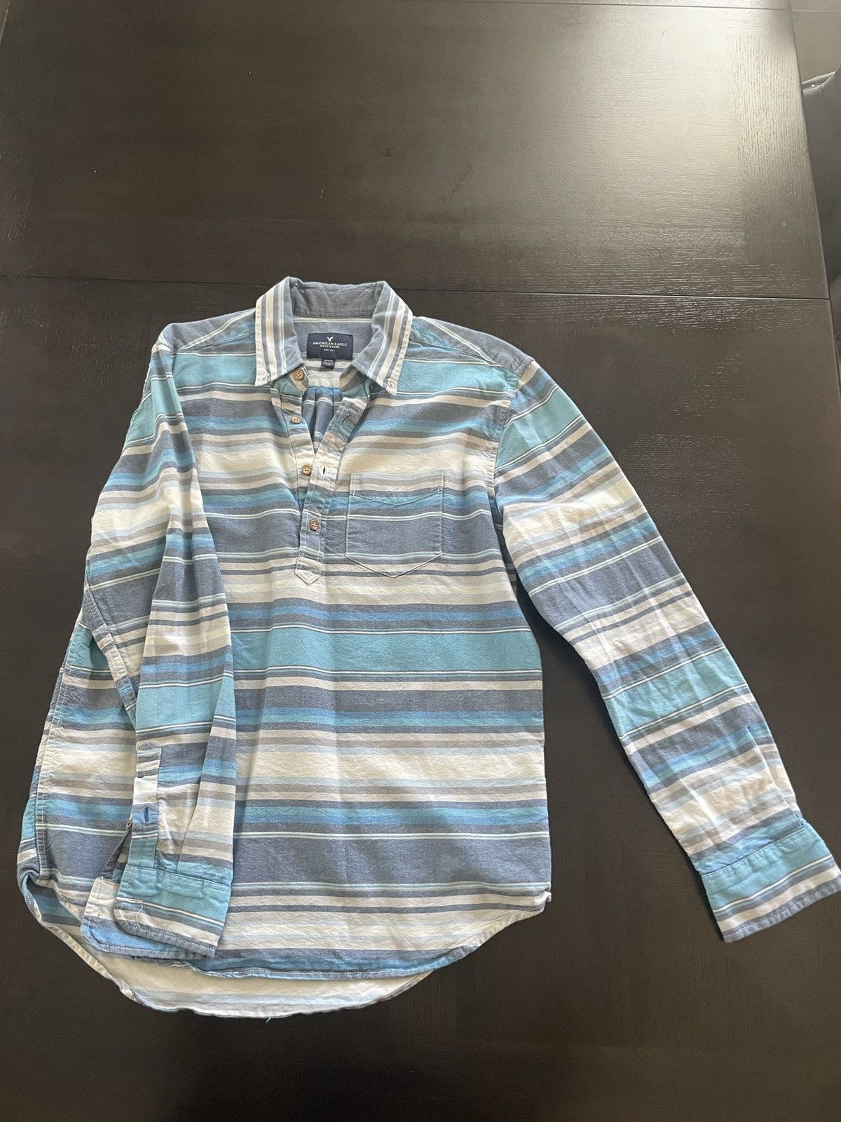 American Eagle Outfitters Blue stripped half button up shirt Size US M / EU 48-50 / 2 - 4 Thumbnail