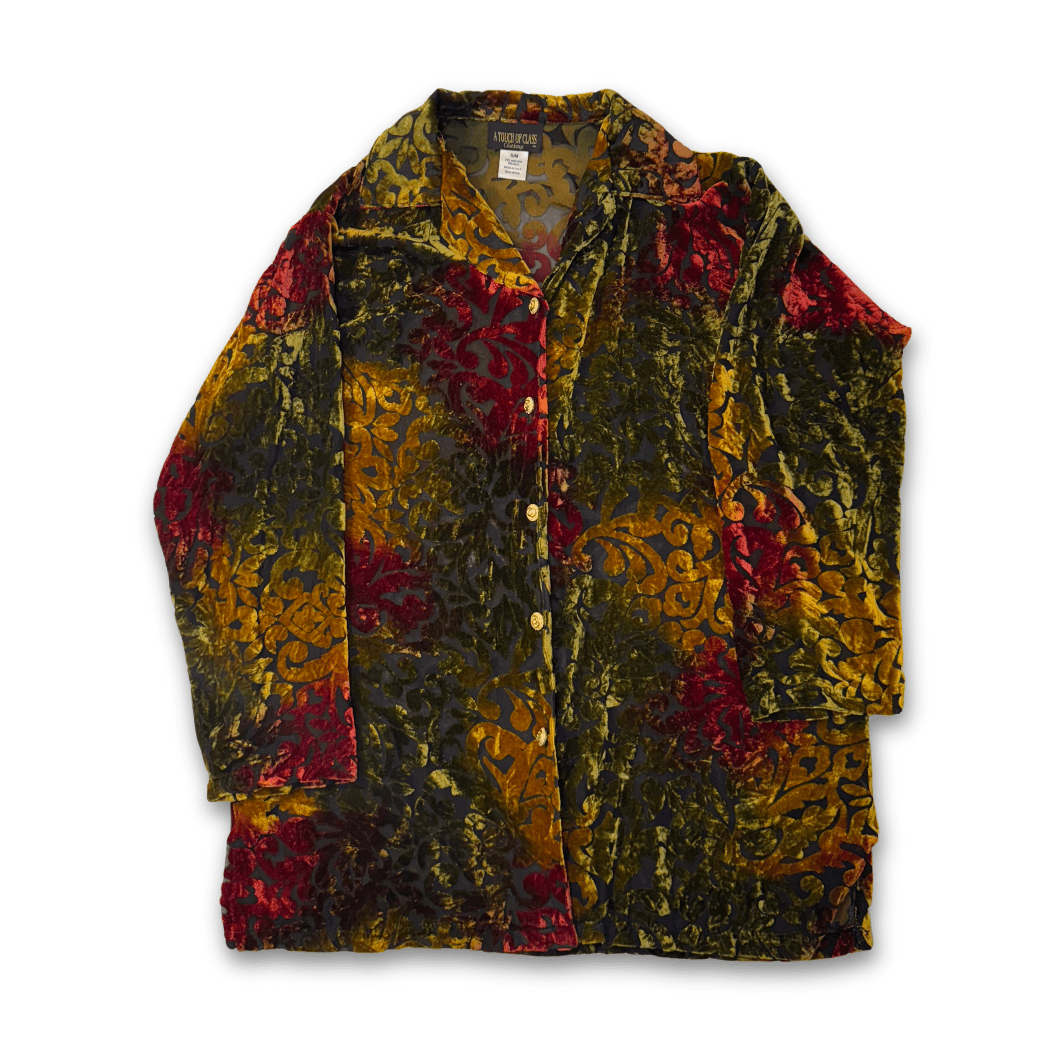 Vintage Vintage Sheer Button Up w/ Velvet Detailing | Women's Small Size S / US 4 / IT 40 - 2 Thumbnail