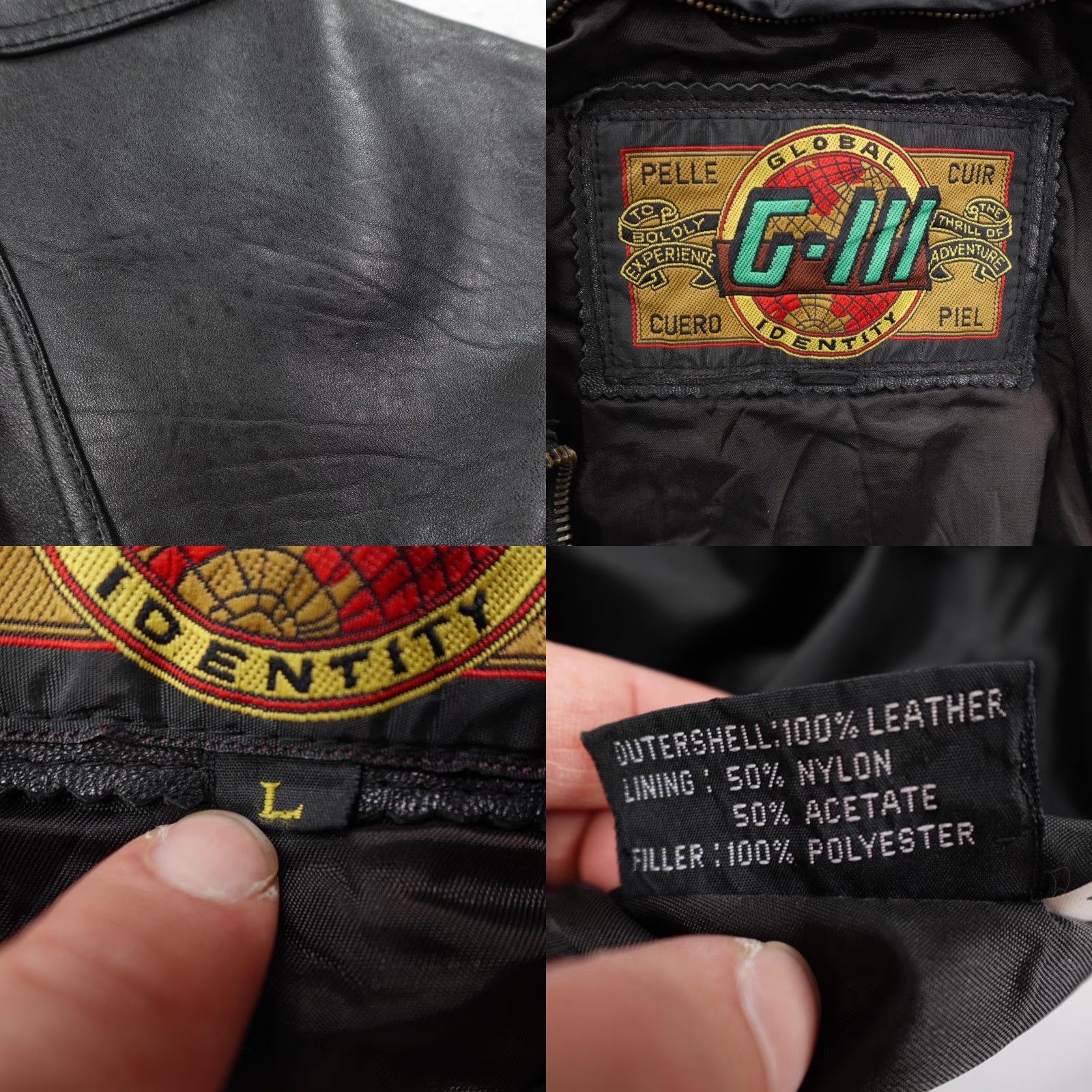G-III Vintage G-III Global Identity Leather Jacket Large Black Bomber Zip Snap Moto Size US L / EU 52-54 / 3 - 8 Thumbnail