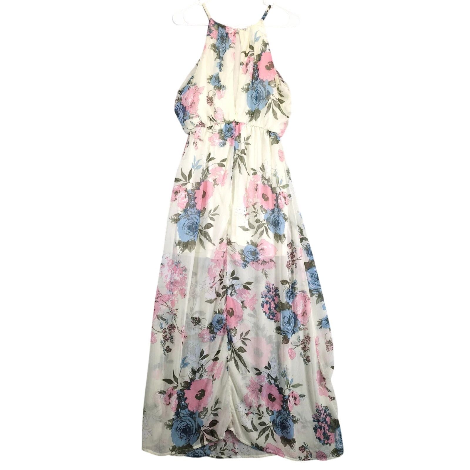 Other Papaya Floral Halter Maxi Dress Sz M Blouson Sheer Lined Size M / US 6-8 / IT 42-44 - 2 Thumbnail