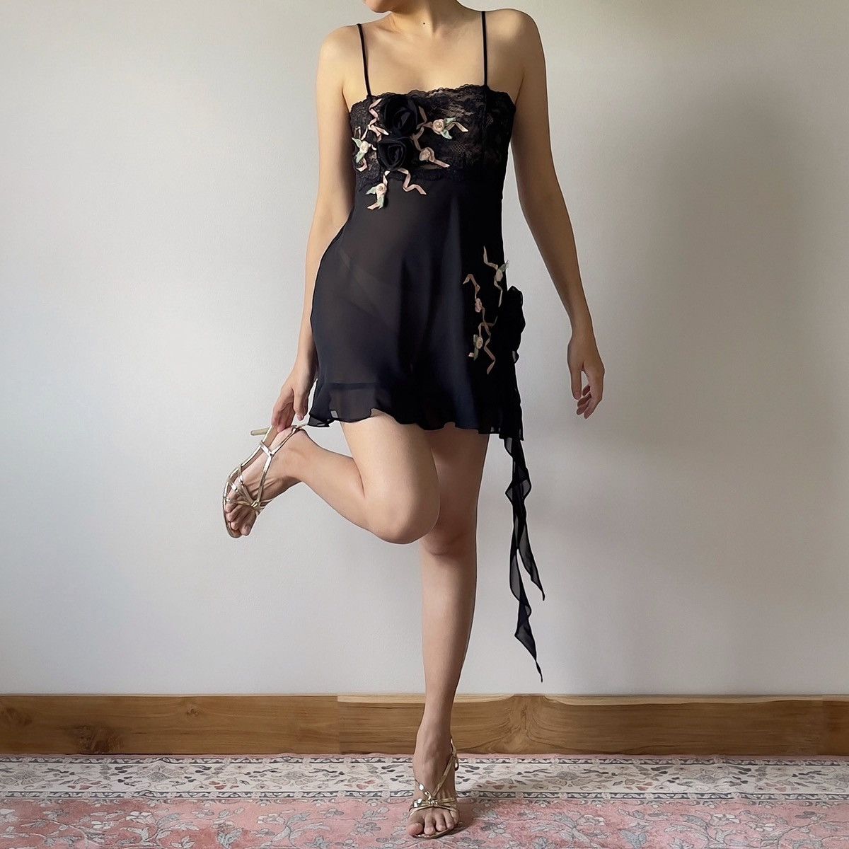 Victoria's Secret Romantic Black Chiffon Semi-Sheer Mini Dress (XS-S) Size S / US 4 / IT 40 - 4 Thumbnail