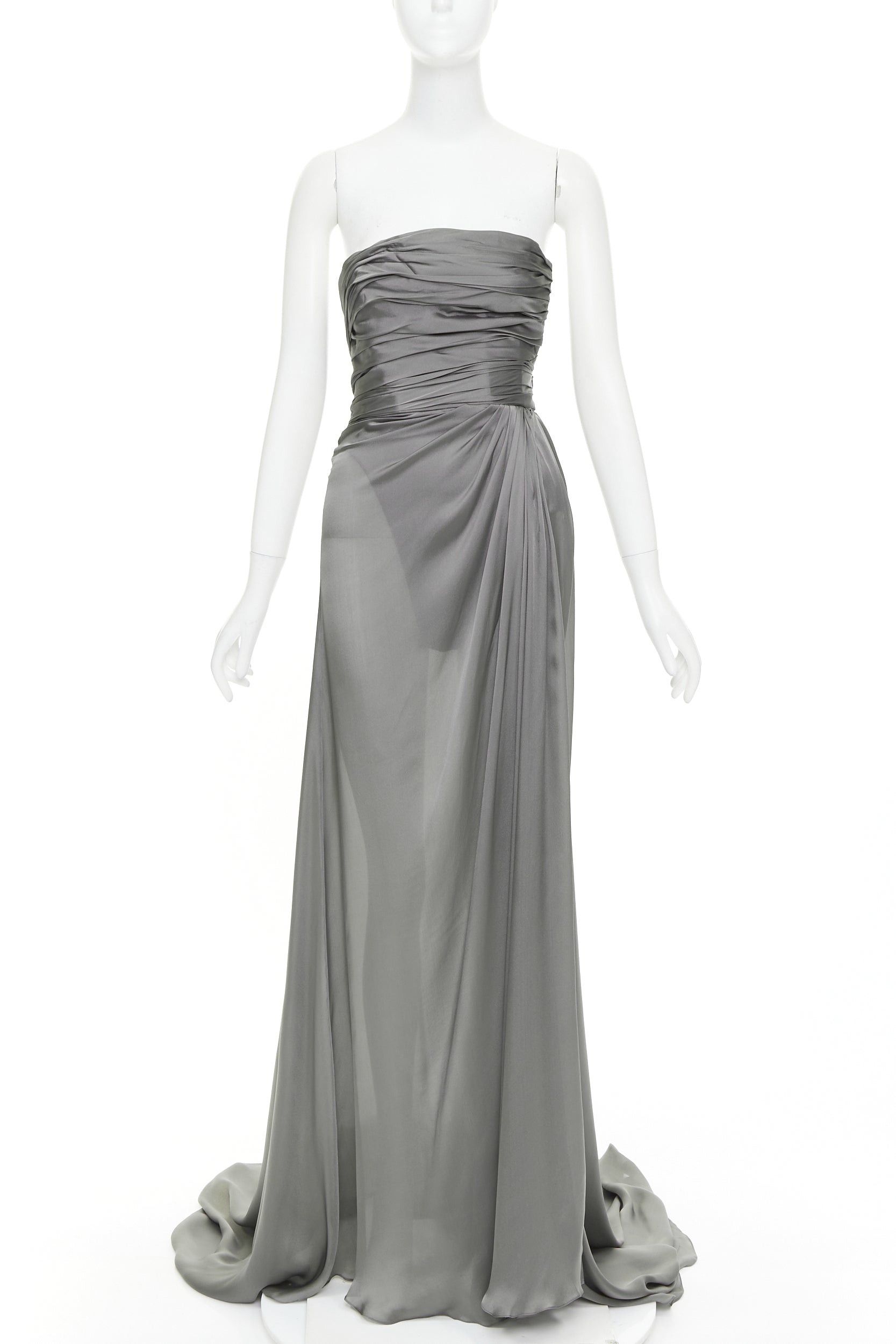 Alexandre Vauthier ALEXANDRE VAUTHIER COUTURE steel grey ruched draped strapless high slit gown Size S / US 4 / IT 40 - 1 Thumbnail