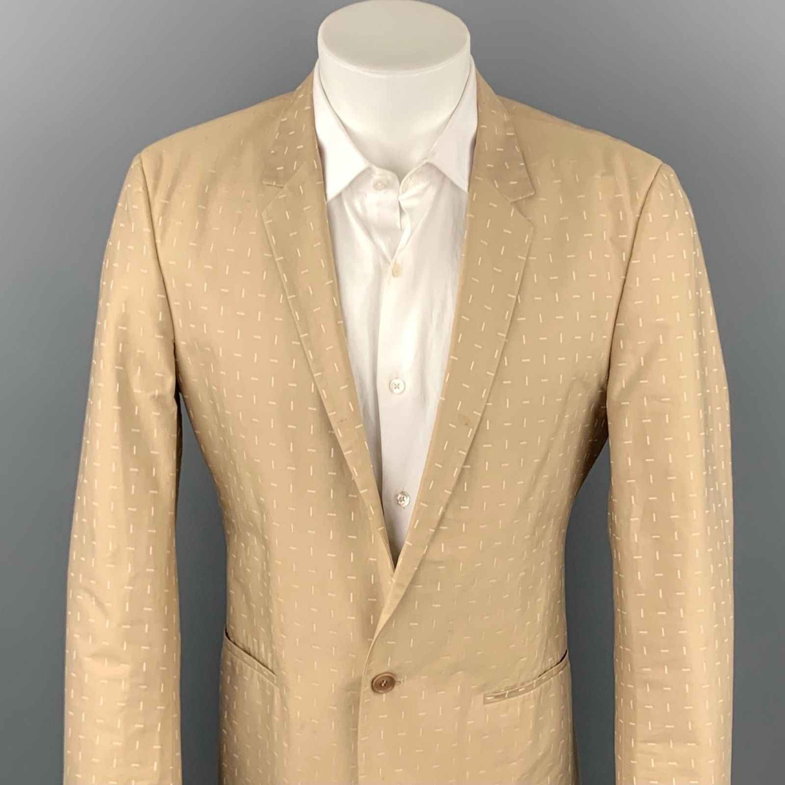Calvin Klein Size 38 Khaki Print Cotton Sport Coat Size 38R - 2 Thumbnail