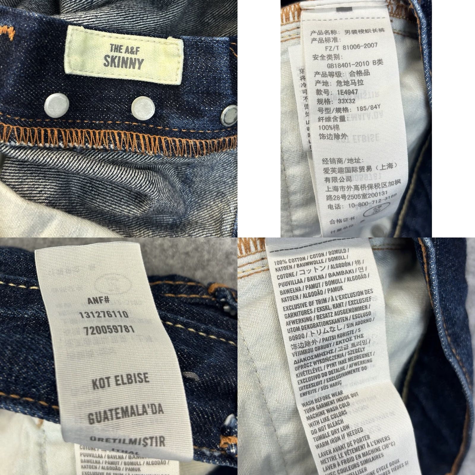 Abercrombie & Fitch Abercrombie & Fitch Jeans W33 L32 Darkwash Distressed Skinny Button Fly Pant Size US 33 - 8 Thumbnail