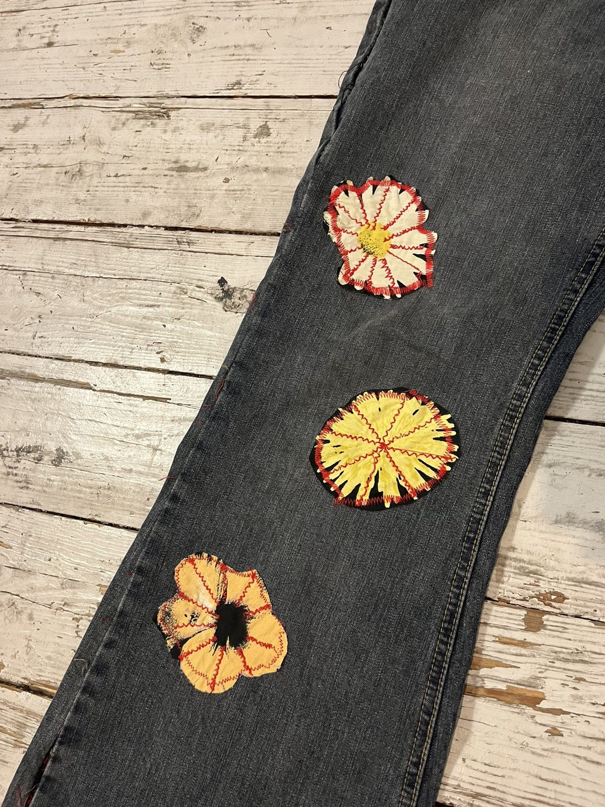 Kapital 90s Vintage Flared Sashiko Boro Patchwork Repaired Denim Size 32" / US 10 / IT 46 - 4 Thumbnail
