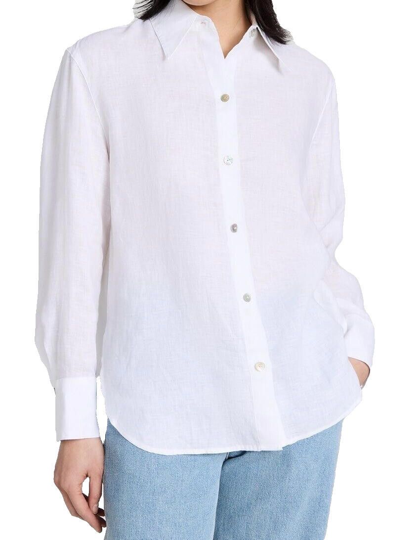 Vince Vince Medium White Long Sleeve Button Up Shirt Linen Blouse Size M / US 6-8 / IT 42-44 - 2 Thumbnail
