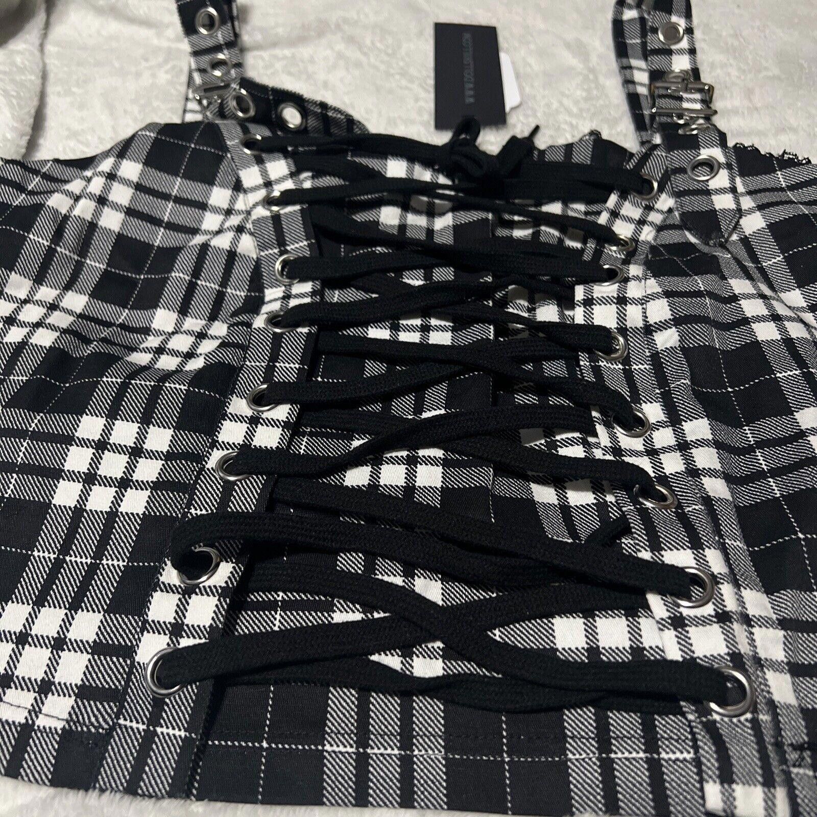 Designer XL Purple Plaid Punk Top Buckle Goth Dolls Kill Crop Top Size XL / US 12-14 / IT 48-50 - 2 Thumbnail