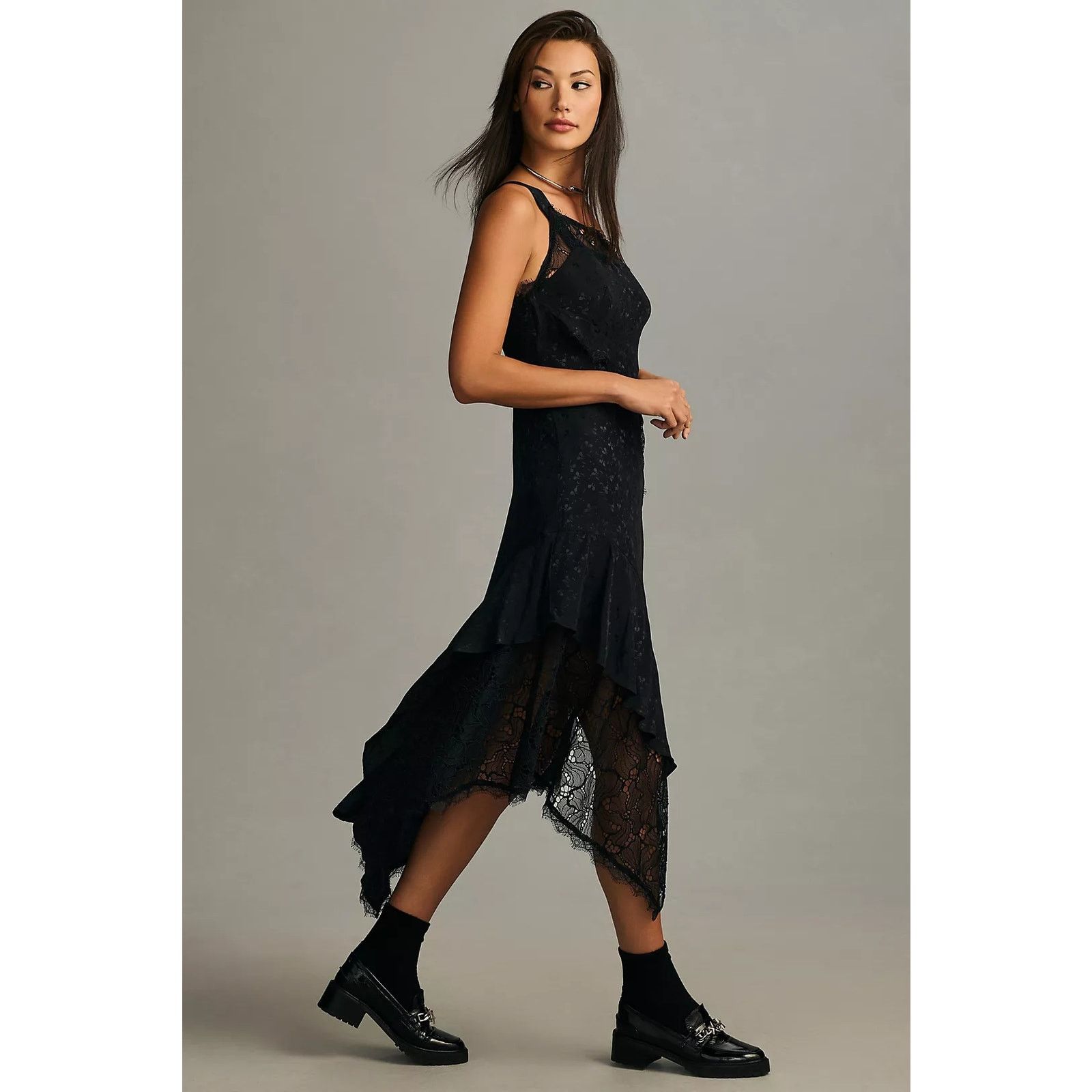 Anthropologie NWT Asymmetrical Lace Maxi Dress $198 SIZE 14P Black Petite Size XL / US 12-14 / IT 48-50 - 2 Thumbnail