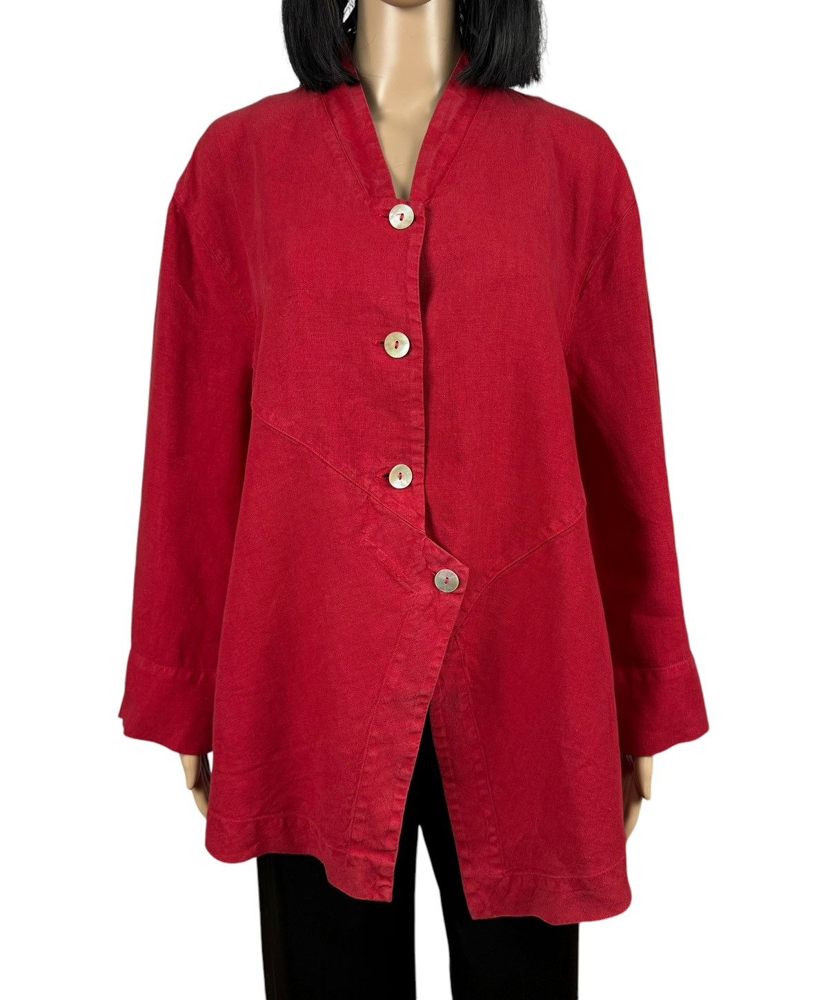 Designer OSKA Linen Red Jacket Asymmetrical Avant Garde size 2 Size M / US 6-8 / IT 42-44 - 2 Thumbnail