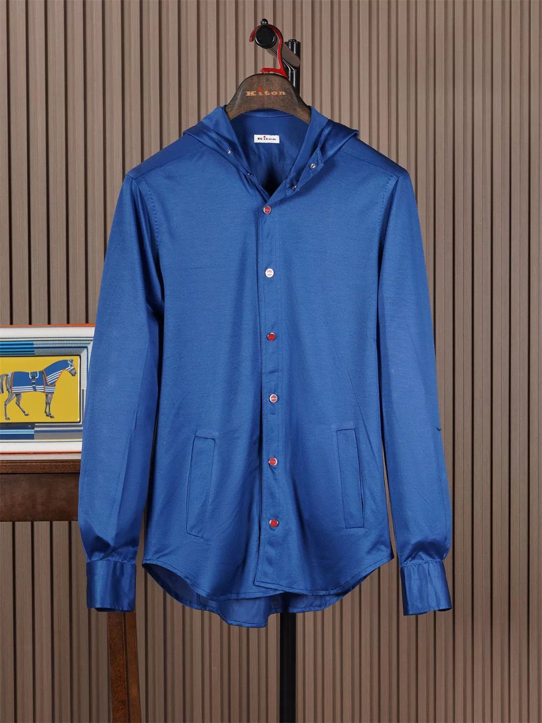Kiton Blue Cotton Hooded Jacket