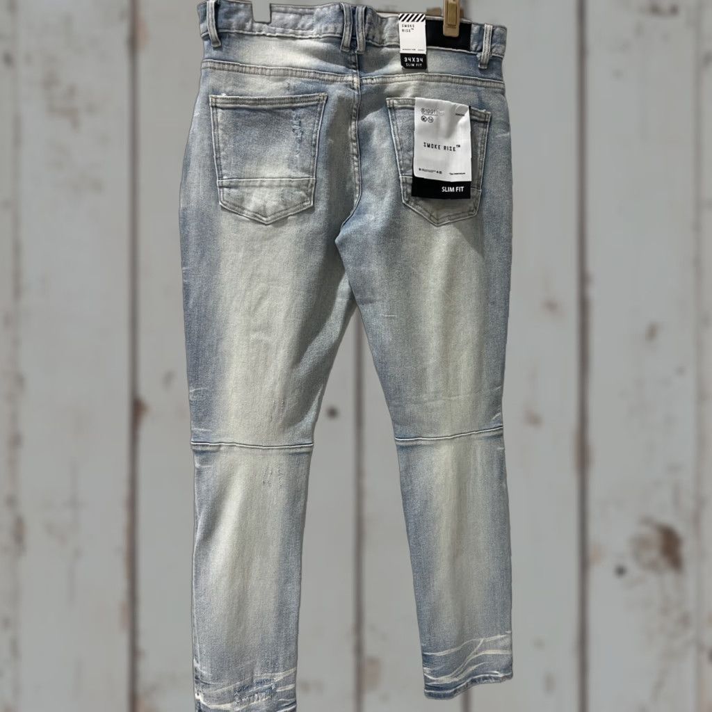 Both Smoke Rise Men Jeans Skinny Leggings Zip Front Distressed 5-Pocket Denim Blue 34x34 Slim Stretch Mid Rise Belt Loops Cotton Blend Regular Size Size US 34 / EU 50 - 1 Thumbnail