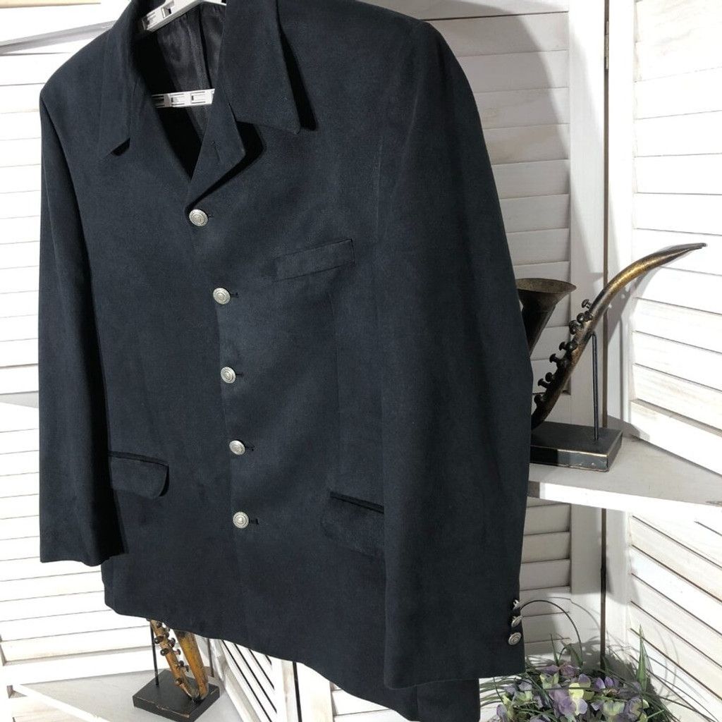 Vintage Vintage suede leather blazer suit jacket navy blue Sz XL Size 38L - 4 Thumbnail