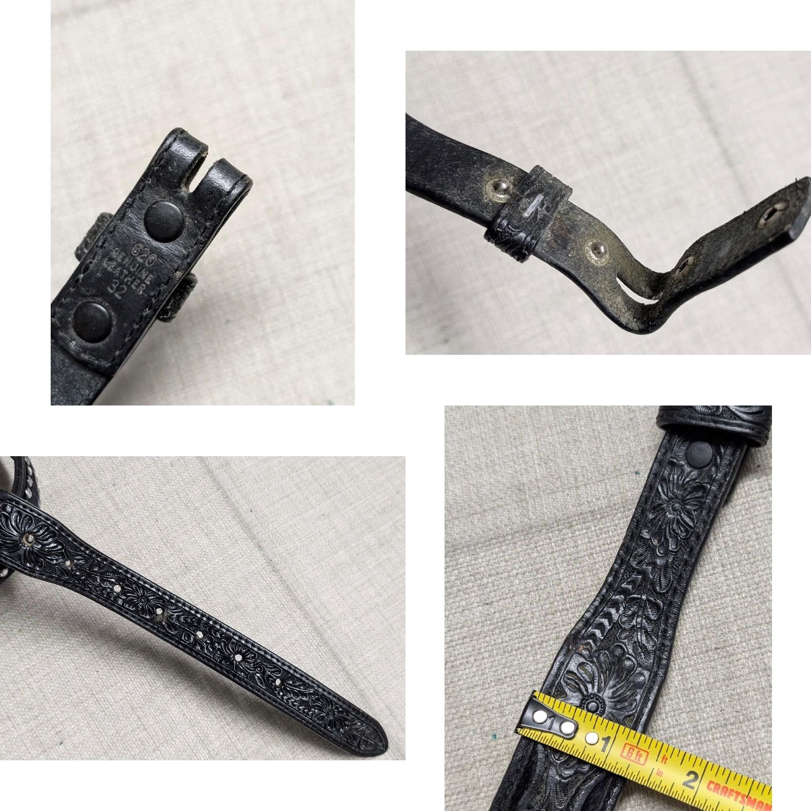 Vintage VINTAGE Ranger Western Belt Studded Buckle 32 Black Leather Tooled Cowboy Rodeo Mens Belt Size 32 - 8 Thumbnail