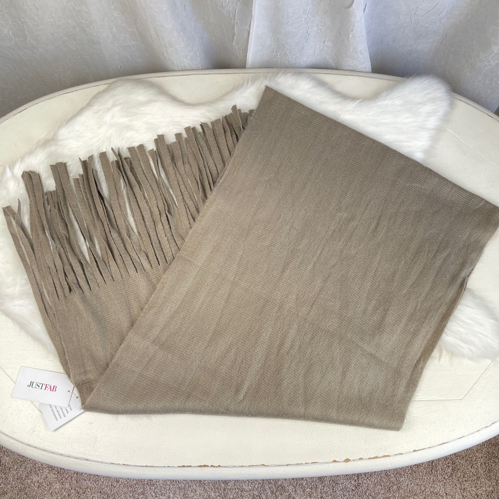 Other Light Brown Taupe Knit Fringe Scarf Soft Cozy Minimalist NWT Size ONE SIZE - 5 Thumbnail