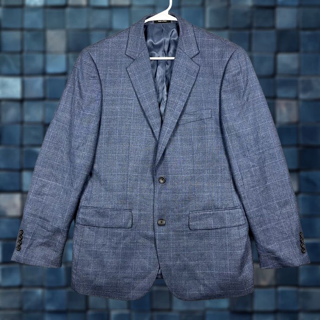 Joseph Joseph & Feiss Blue Wool Sport Coat Jacket - Single-Breasted, Plaid Windowpane, 40R, Men, Notch Lapel, Two-Button Front, Classic Fit Size US XXS / EU 40 - 1 Thumbnail